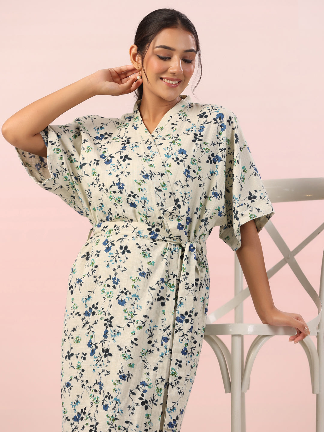 Buy Floral Printed V-Neck Night Dress Online @ Best Price