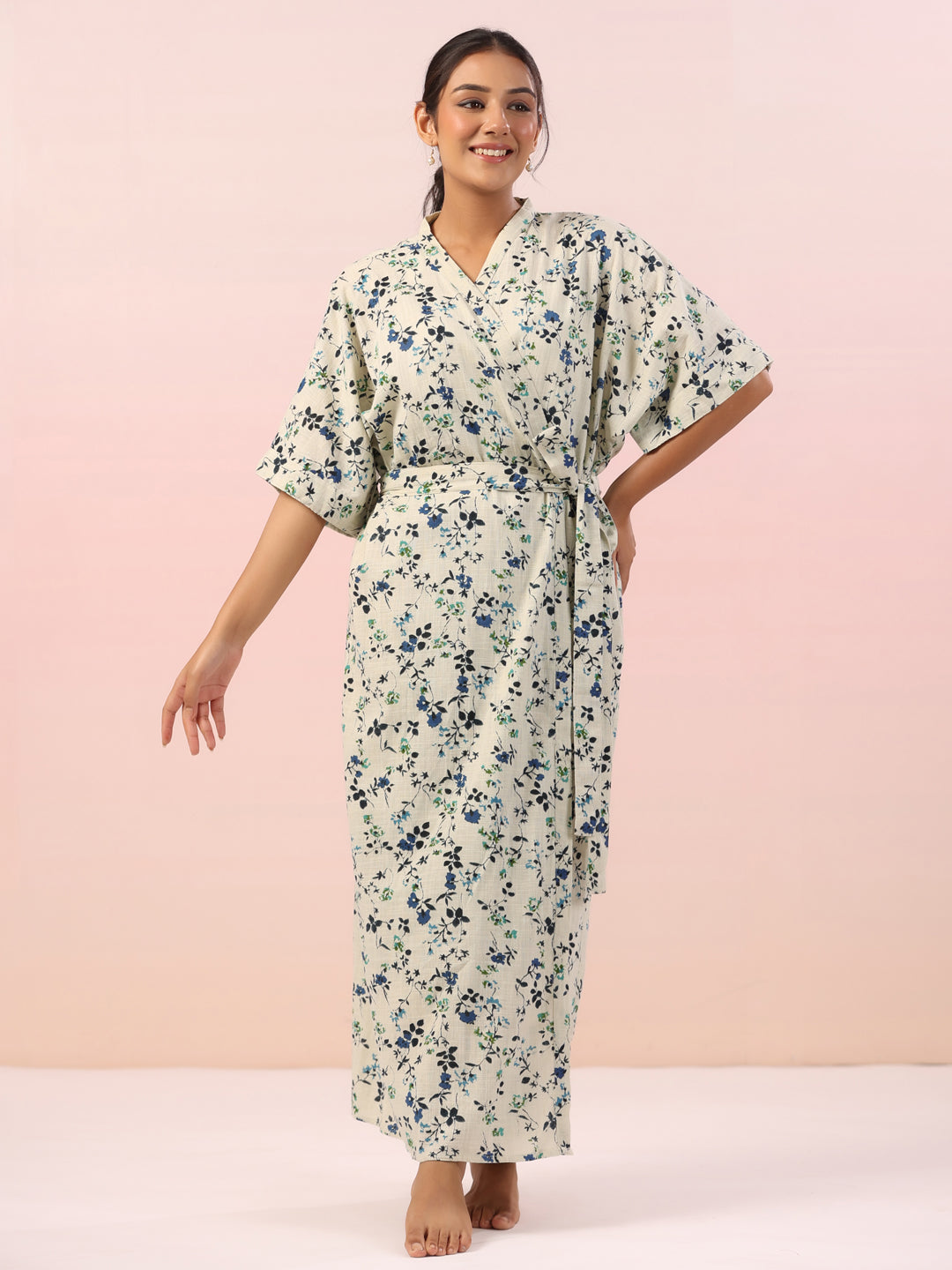 Floral Printed V-Neck Night Dress