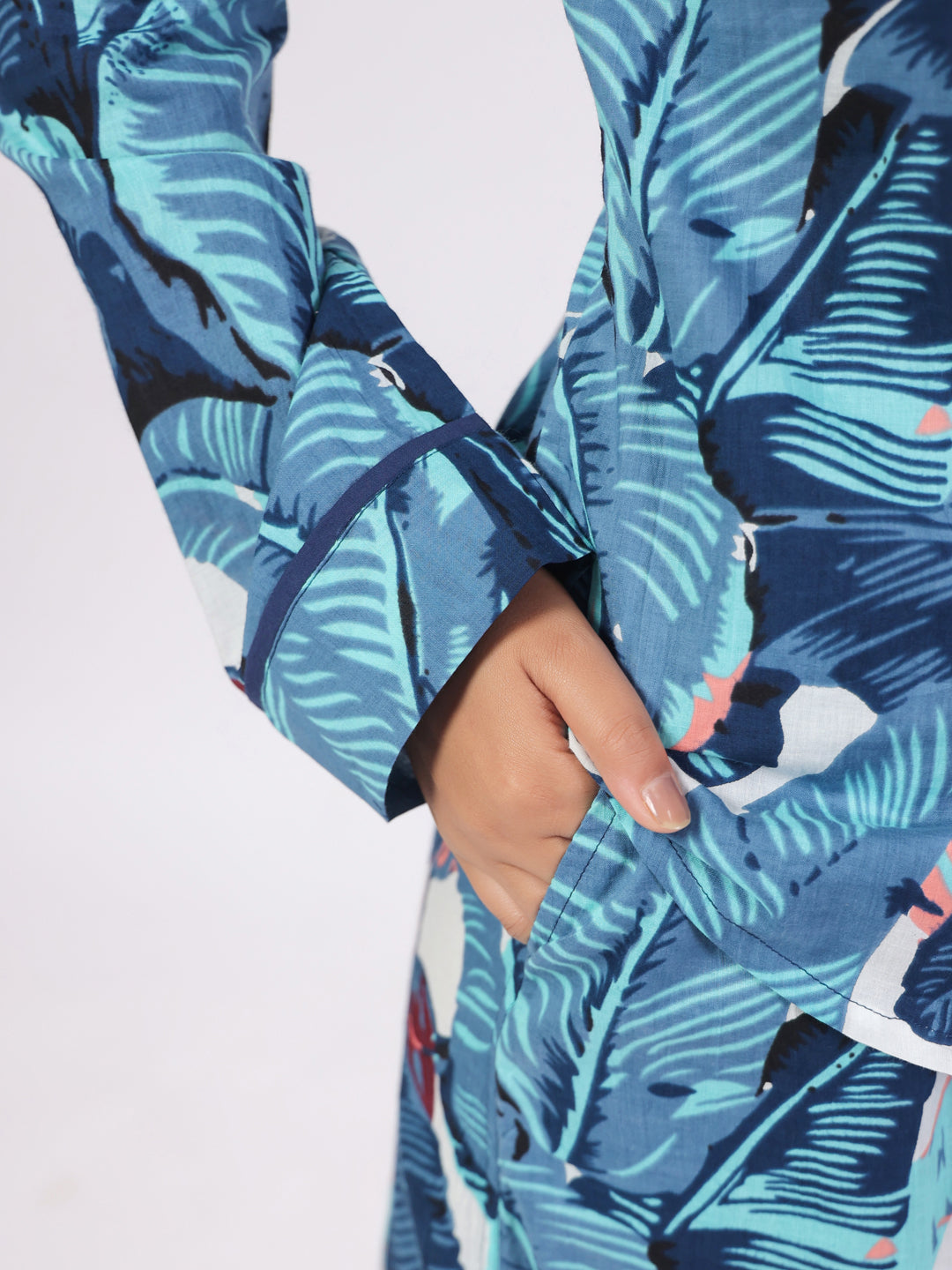 Blue Flower Printed Night Suit Set For Women