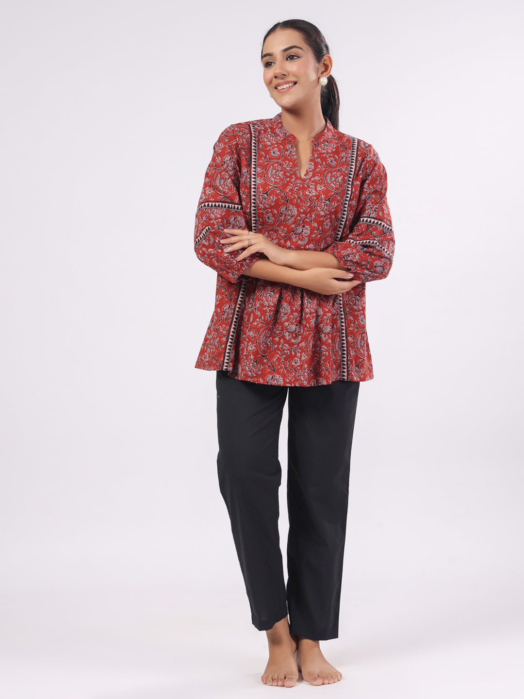 Cotton Floral Printed Night Suit with Pant