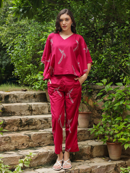 Pink Printed Cotton Night Suit Set