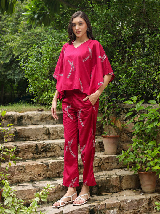 Pink Printed Cotton Night Suit Set