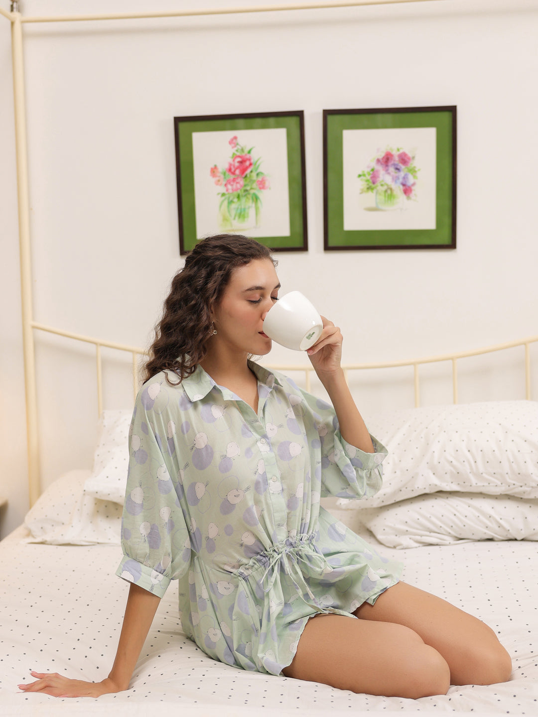 Cotton Printed Night Suit with Shorts - SanskrutiHomes 