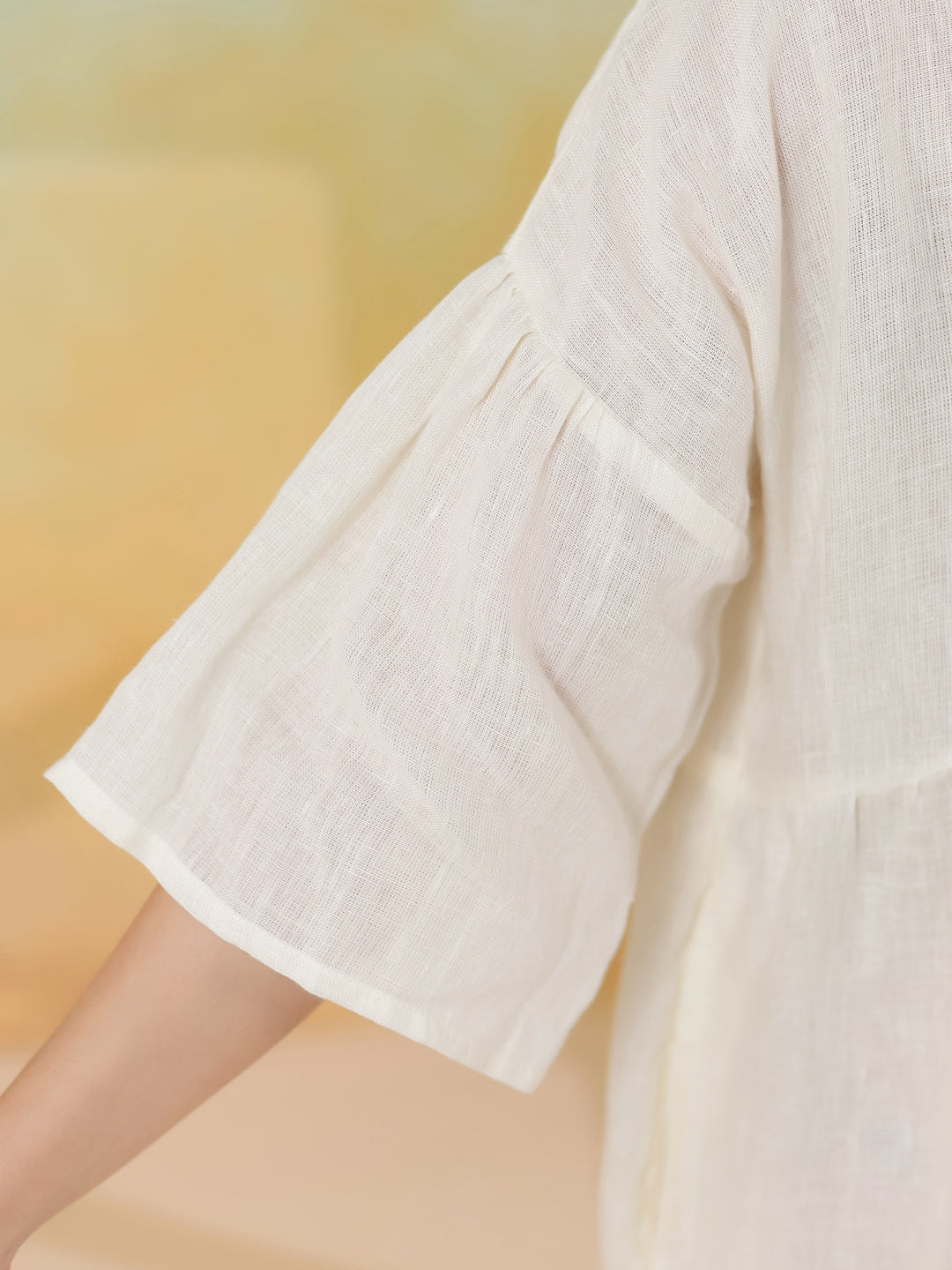 White Solid Cotton Linen Blend Dress for Women