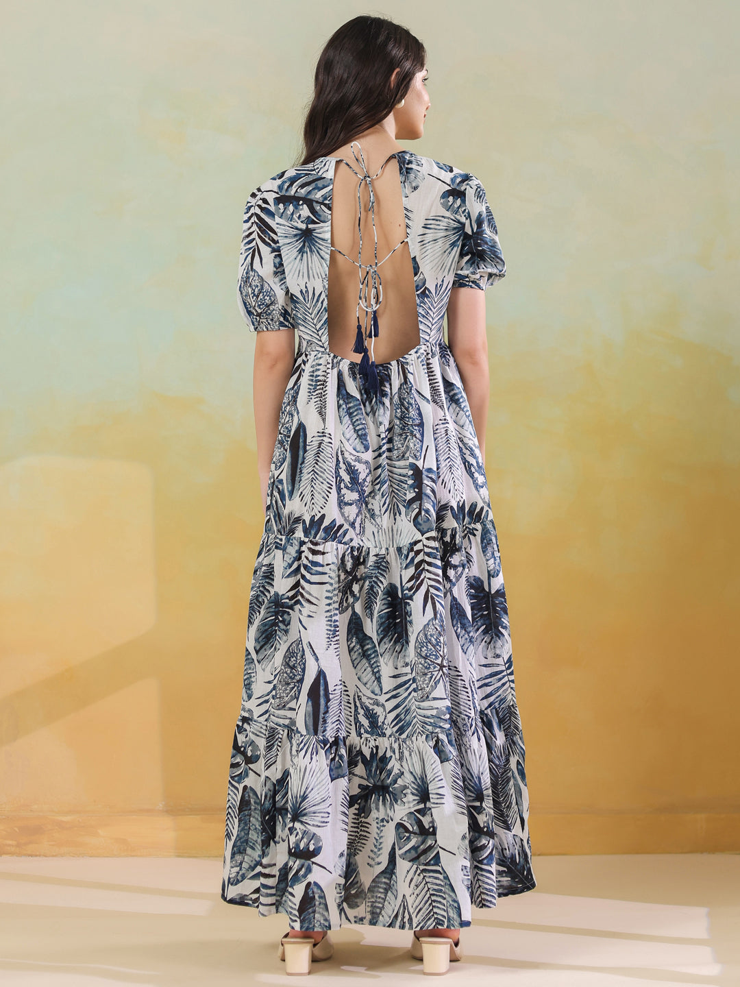 Grey Floral Printed Round Neck Dress for Women