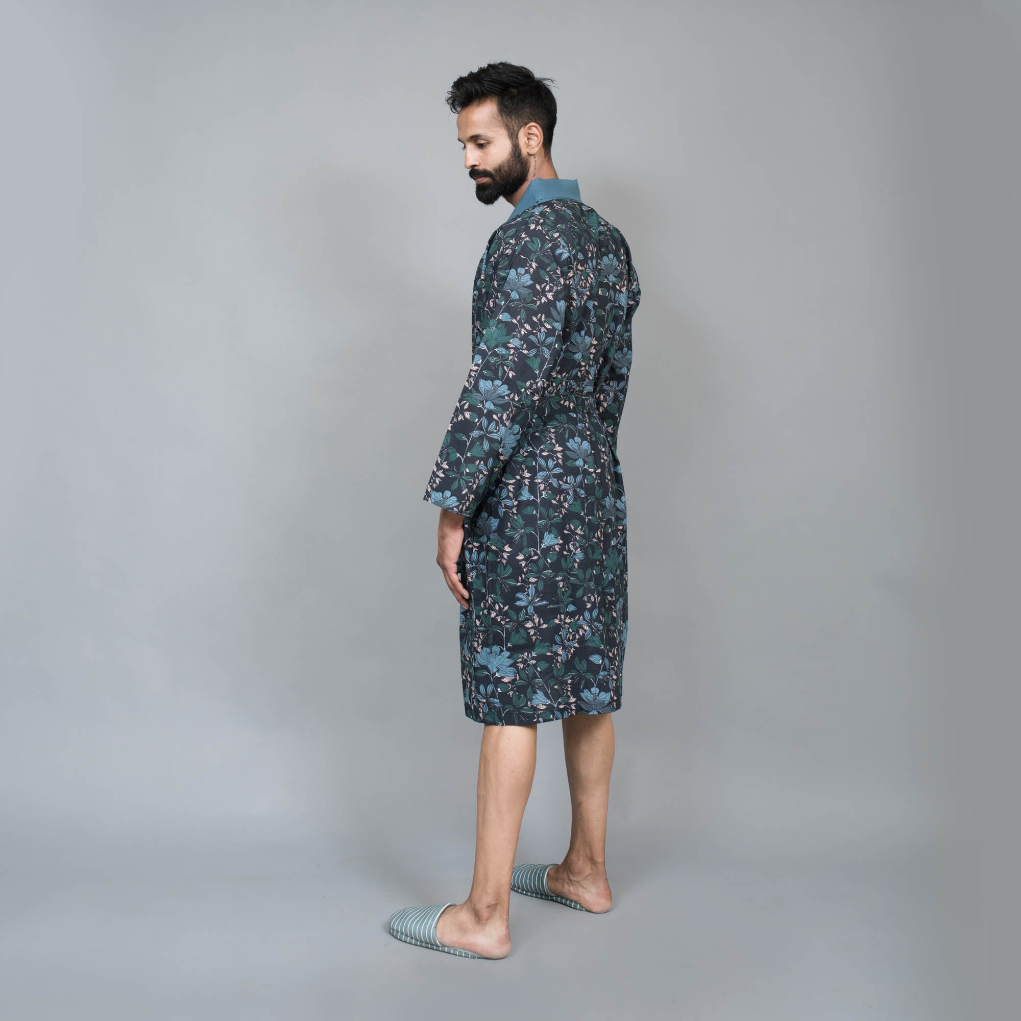 Navy Men Pure Cotton Kimono Robe