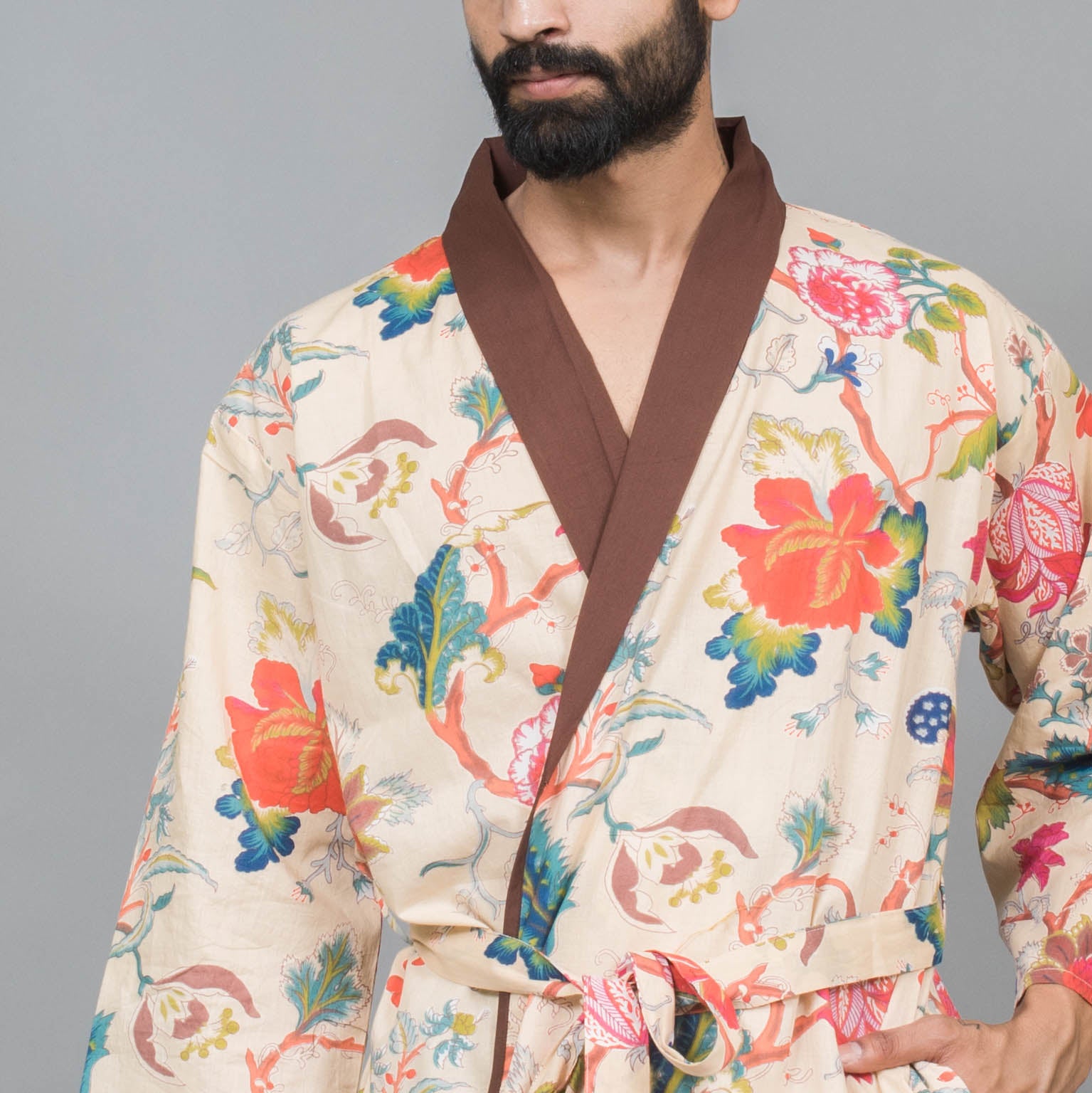 Men Multi-Color Pure Cotton Kimono Robe