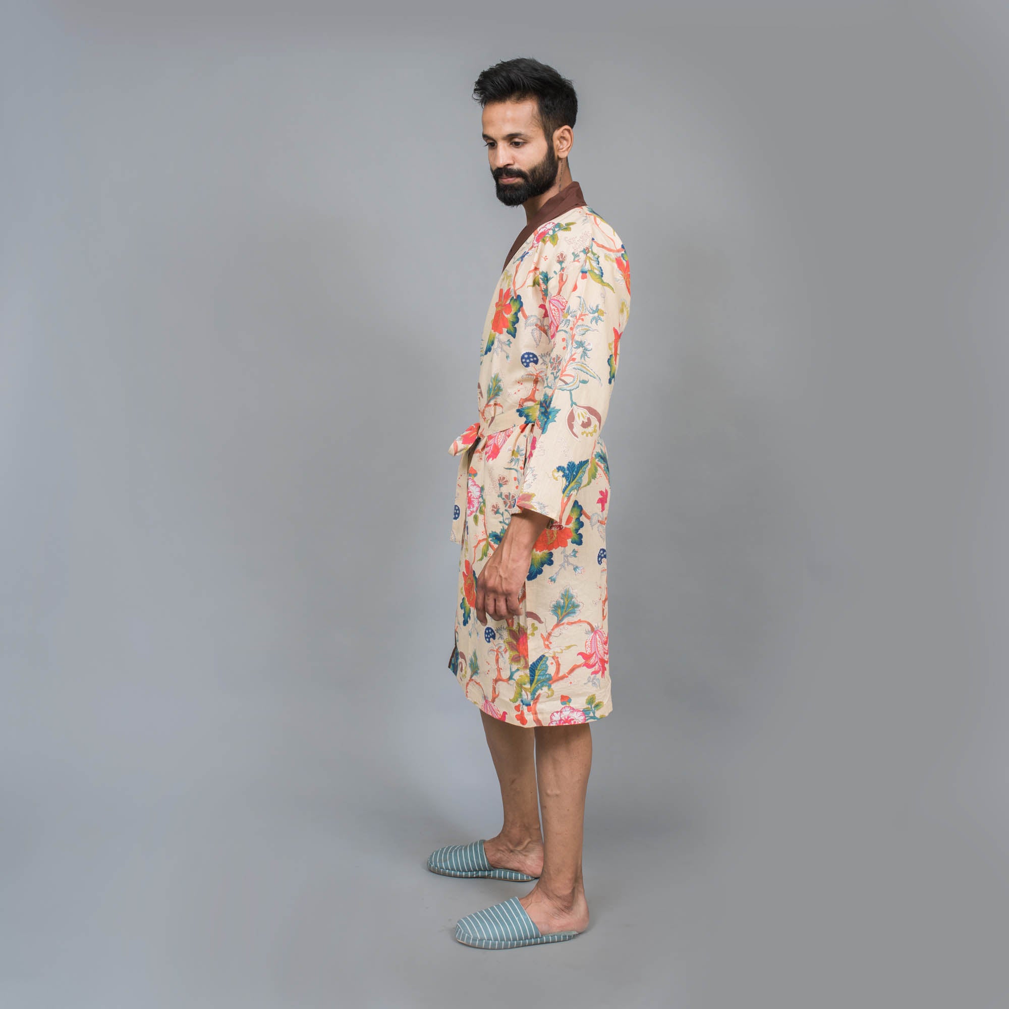 Men Multi-Color Pure Cotton Kimono Robe