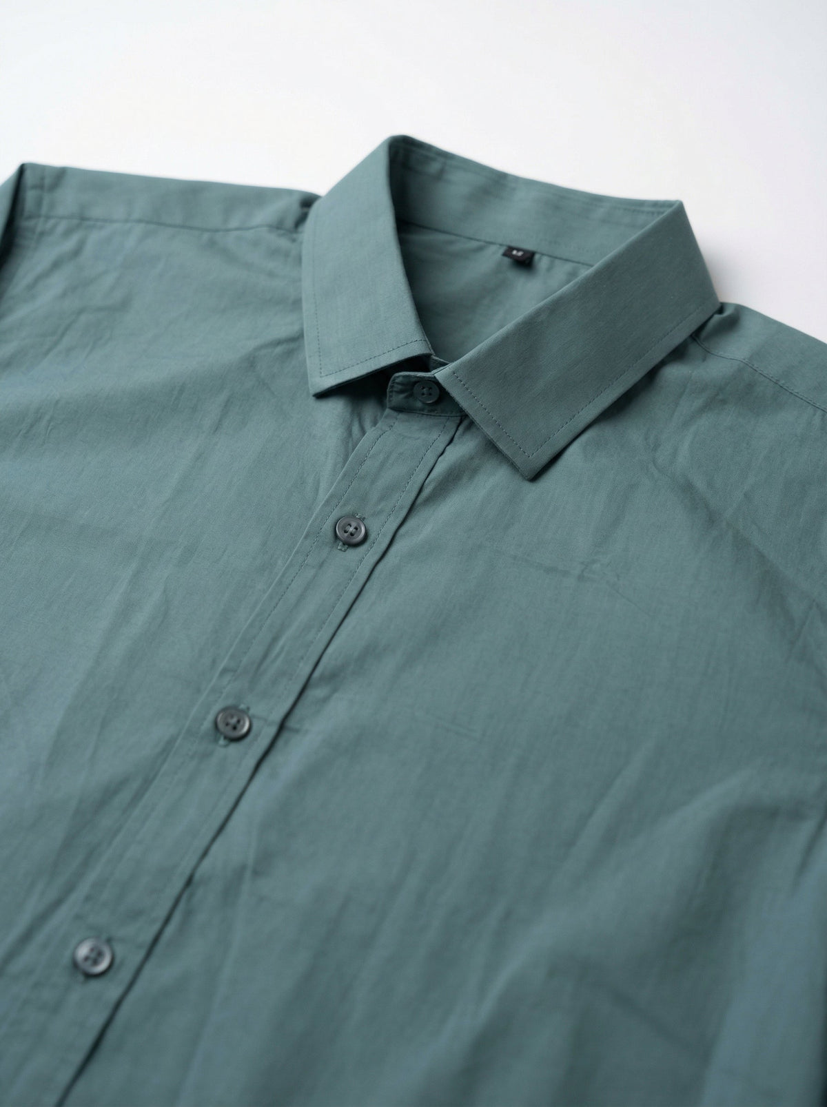 Sea Green Band Collar Solid Print Cotton Shirt For Men