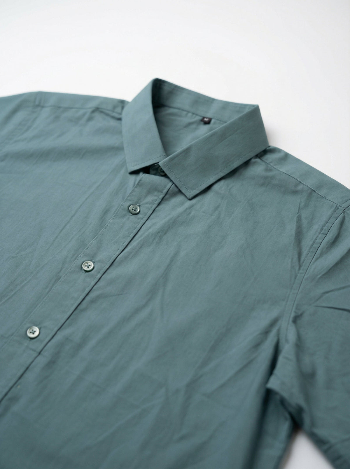 Sea Green Solid Print Band Collar Cotton Shirt For Men