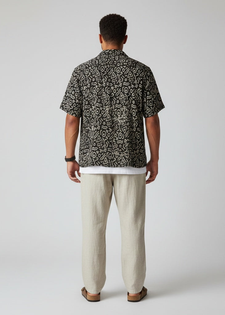Black Abstract Print Pure Cotton Men's Shirt