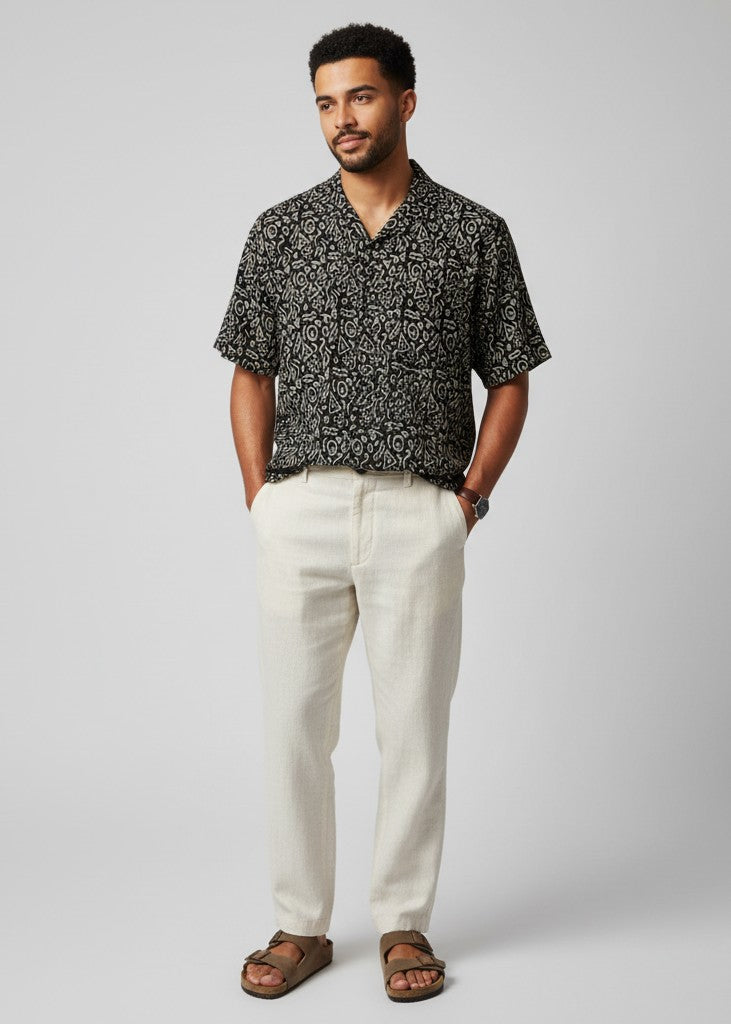 Black Abstract Print Pure Cotton Men's Shirt