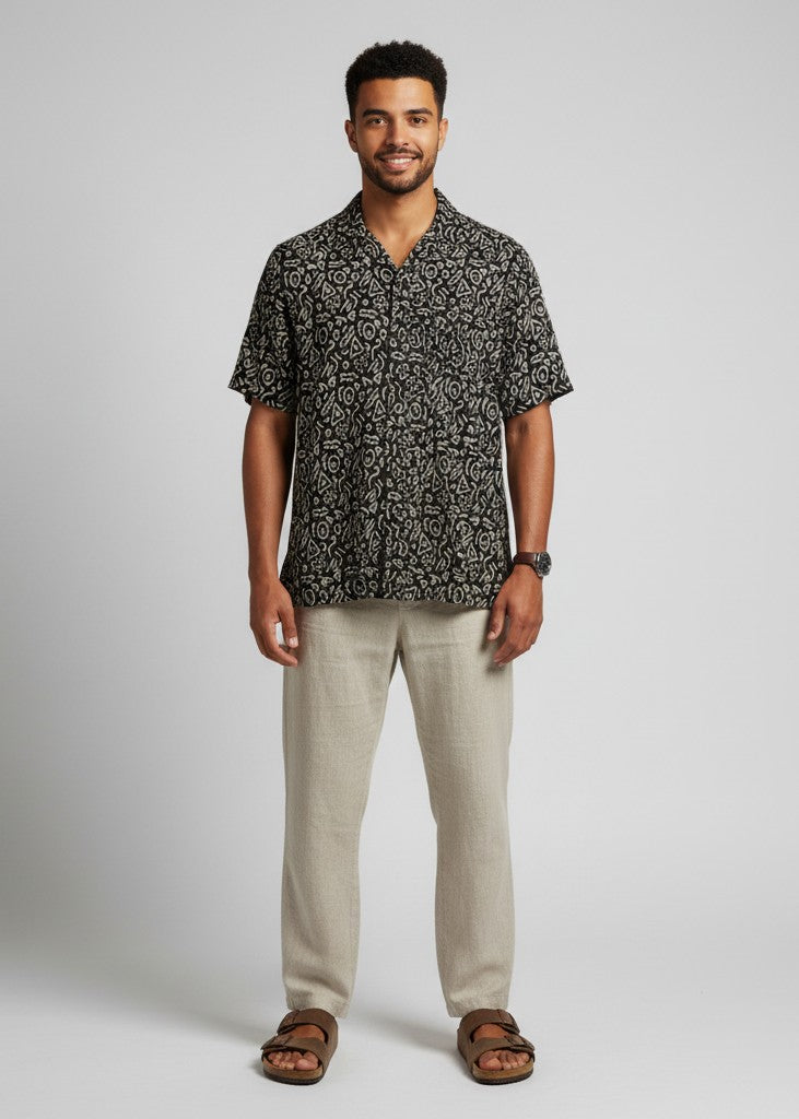 Black Abstract Print Pure Cotton Men's Shirt