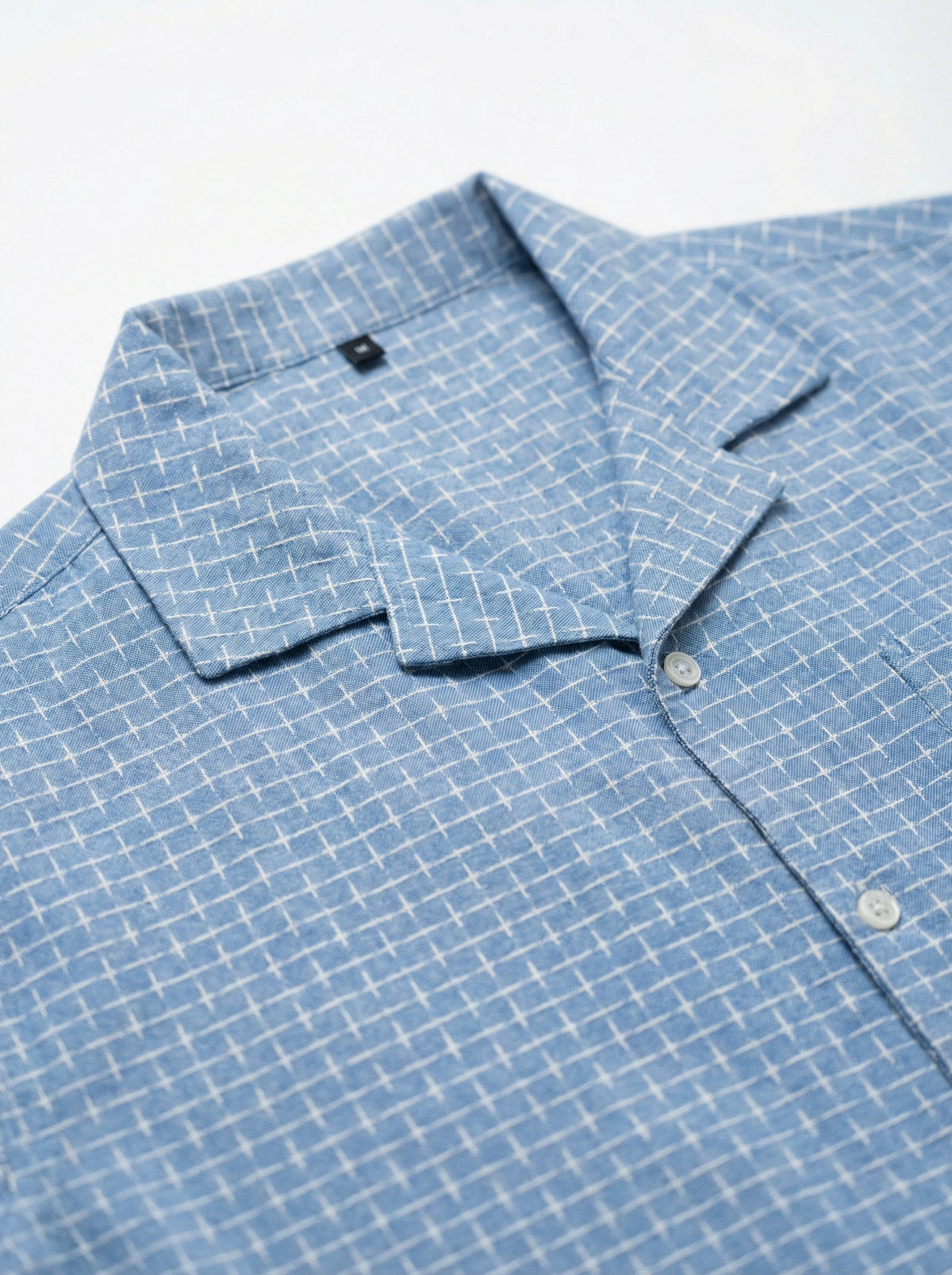 Blue Cuban Collar Windowpane Checks Cotton Oversized Shirt For Men