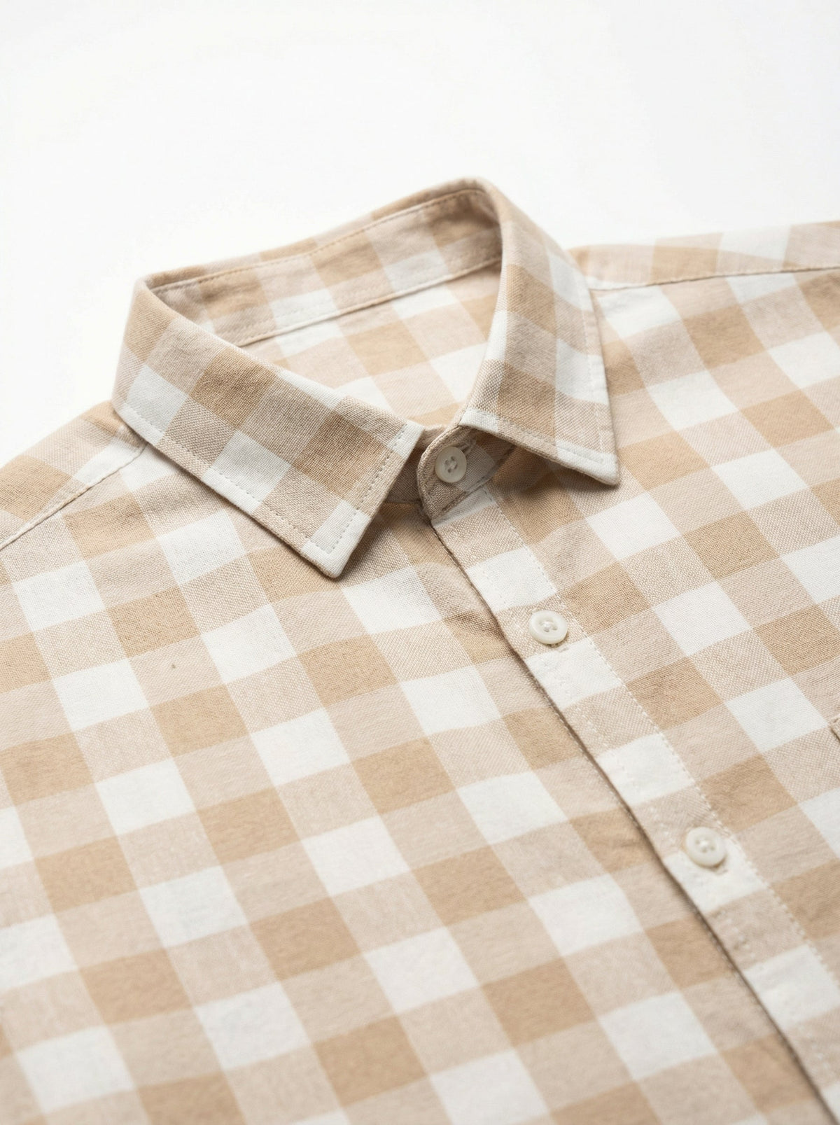 Brown Spread Collar Gingham Checks Cotton Shirt For Men