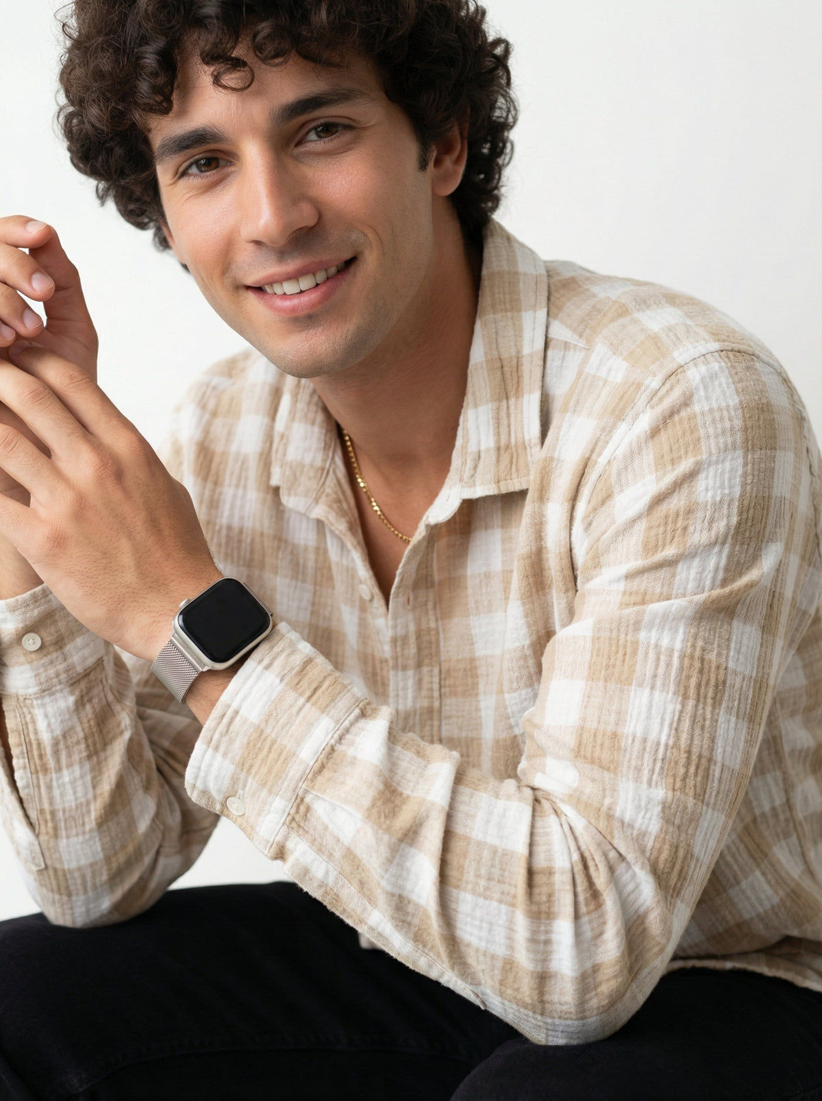 Brown Spread Collar Gingham Checks Cotton Shirt For Men