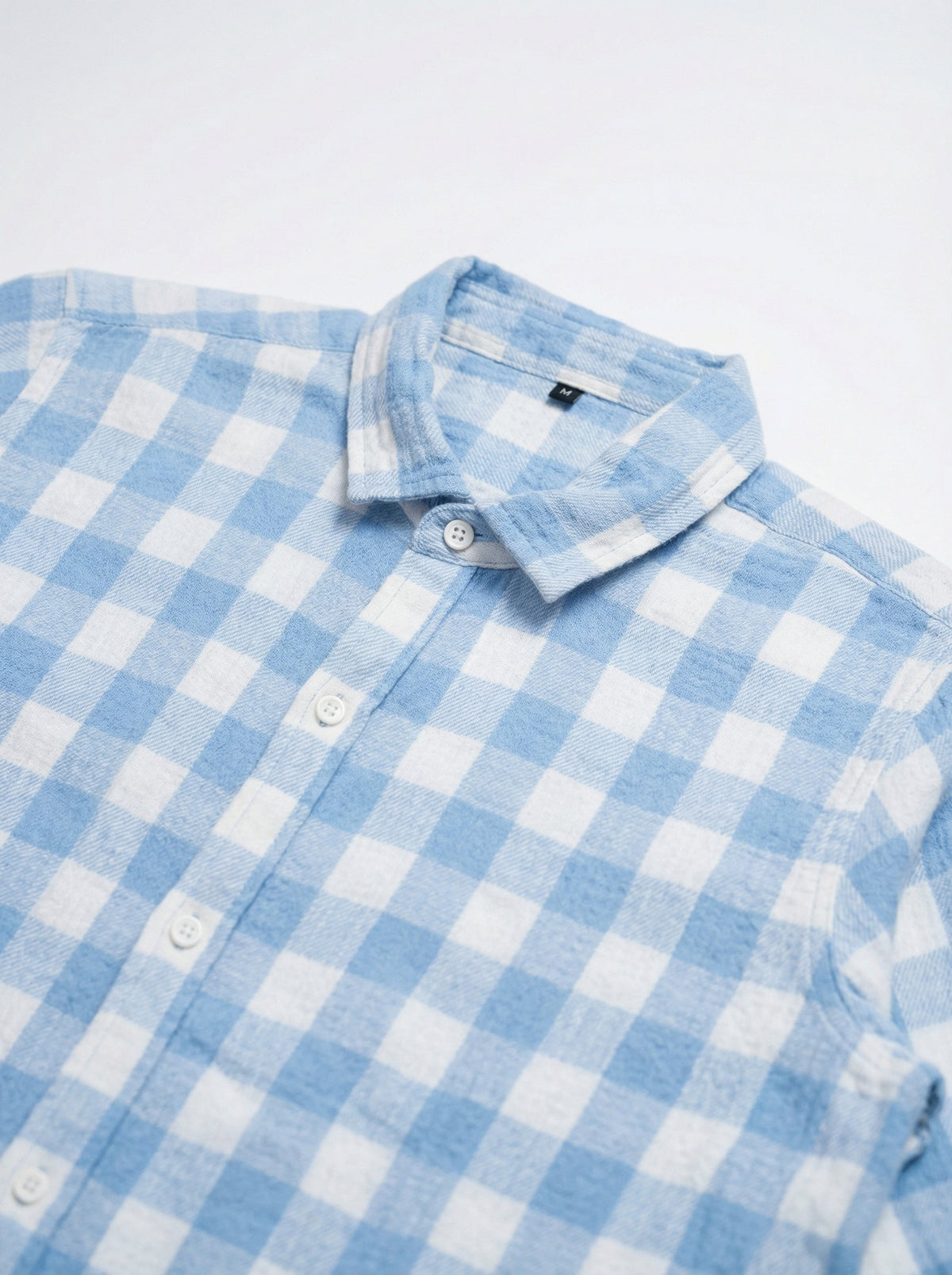 Blue Spread Collar Long Sleeves Gingham Checks Cotton Shirt For Men