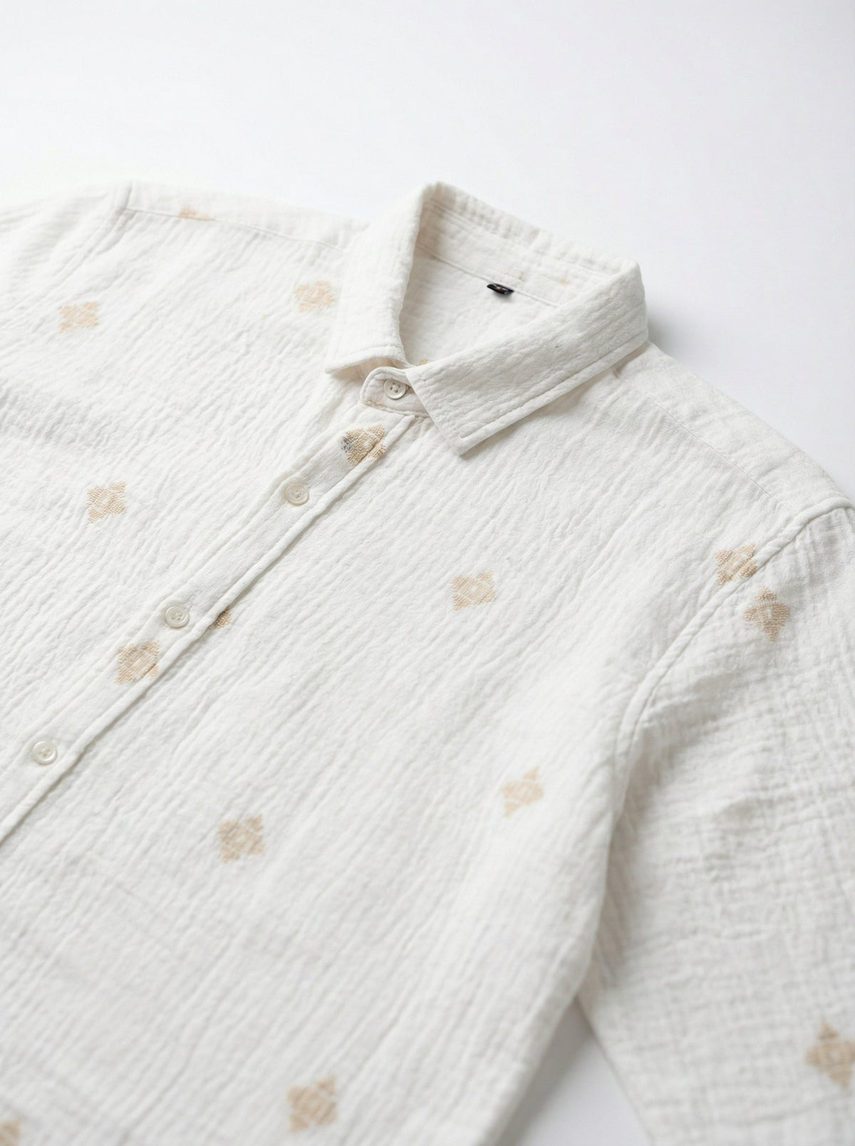White Spread Collar Geometric Print Cotton Shirt For Men