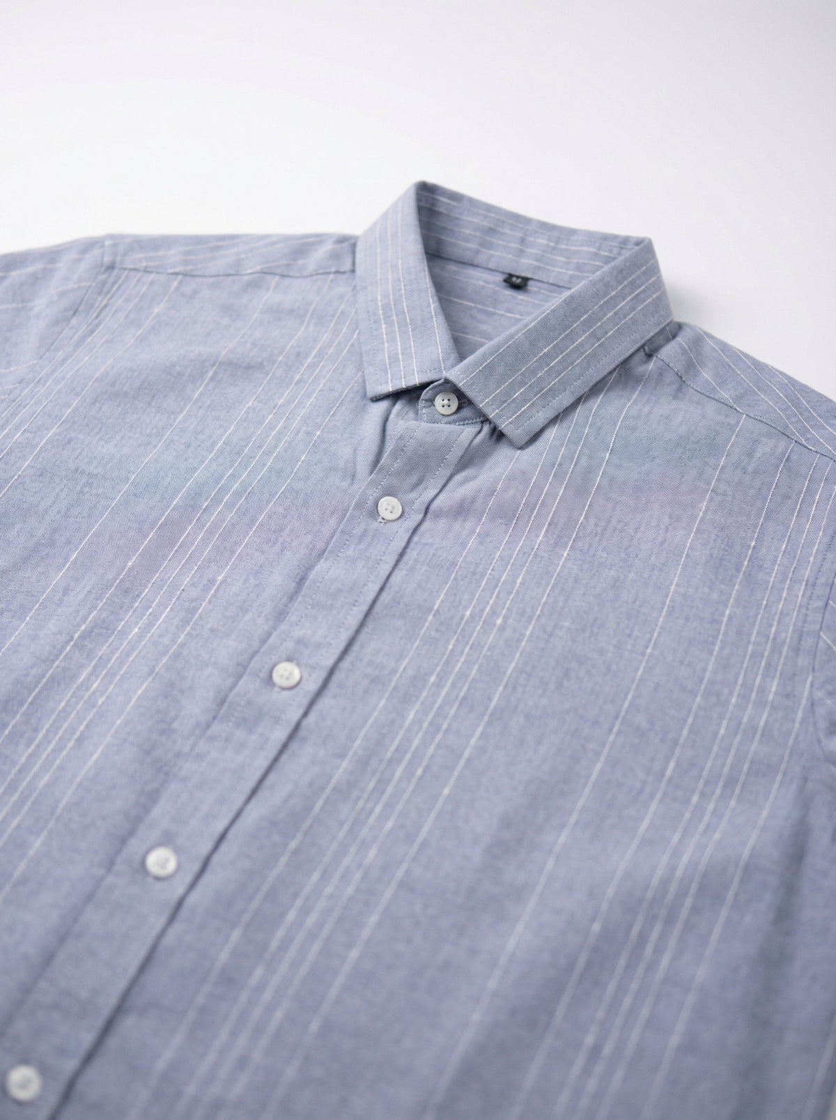 Blue Spread Collar Vertical Stripes Cotton Shirt For Men