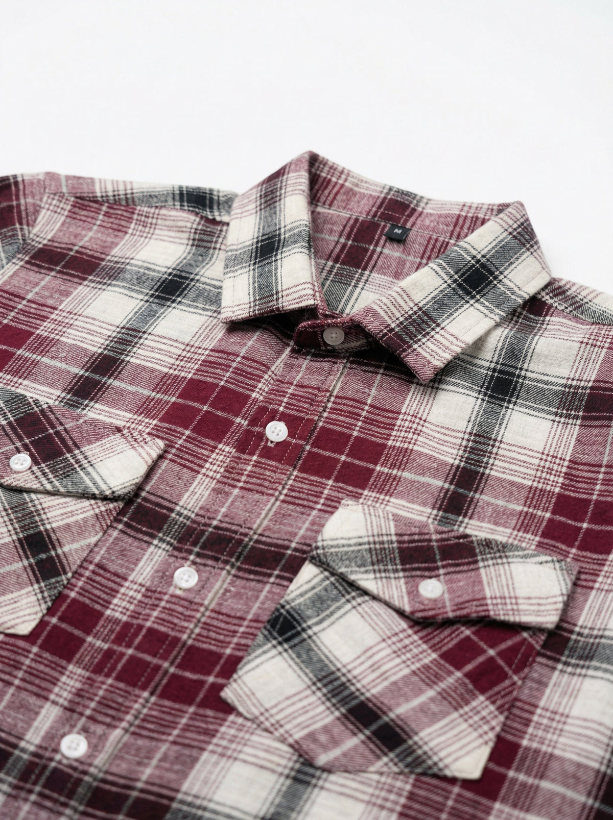 Red Spread Collar Long Sleeves Gingham Checks Cotton Shirt For Men
