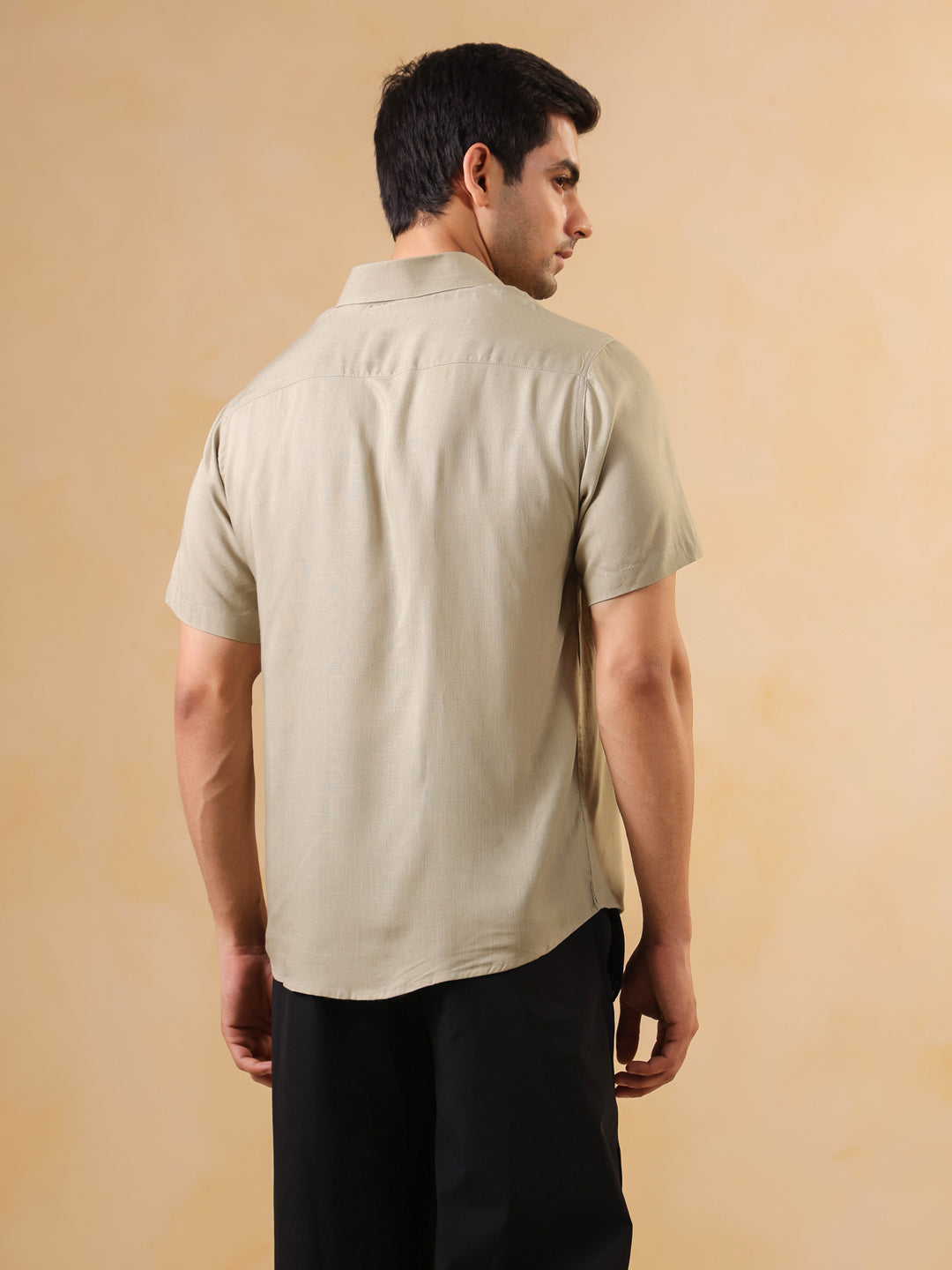 Green Solid Cuban Collar Casual Shirt For Men