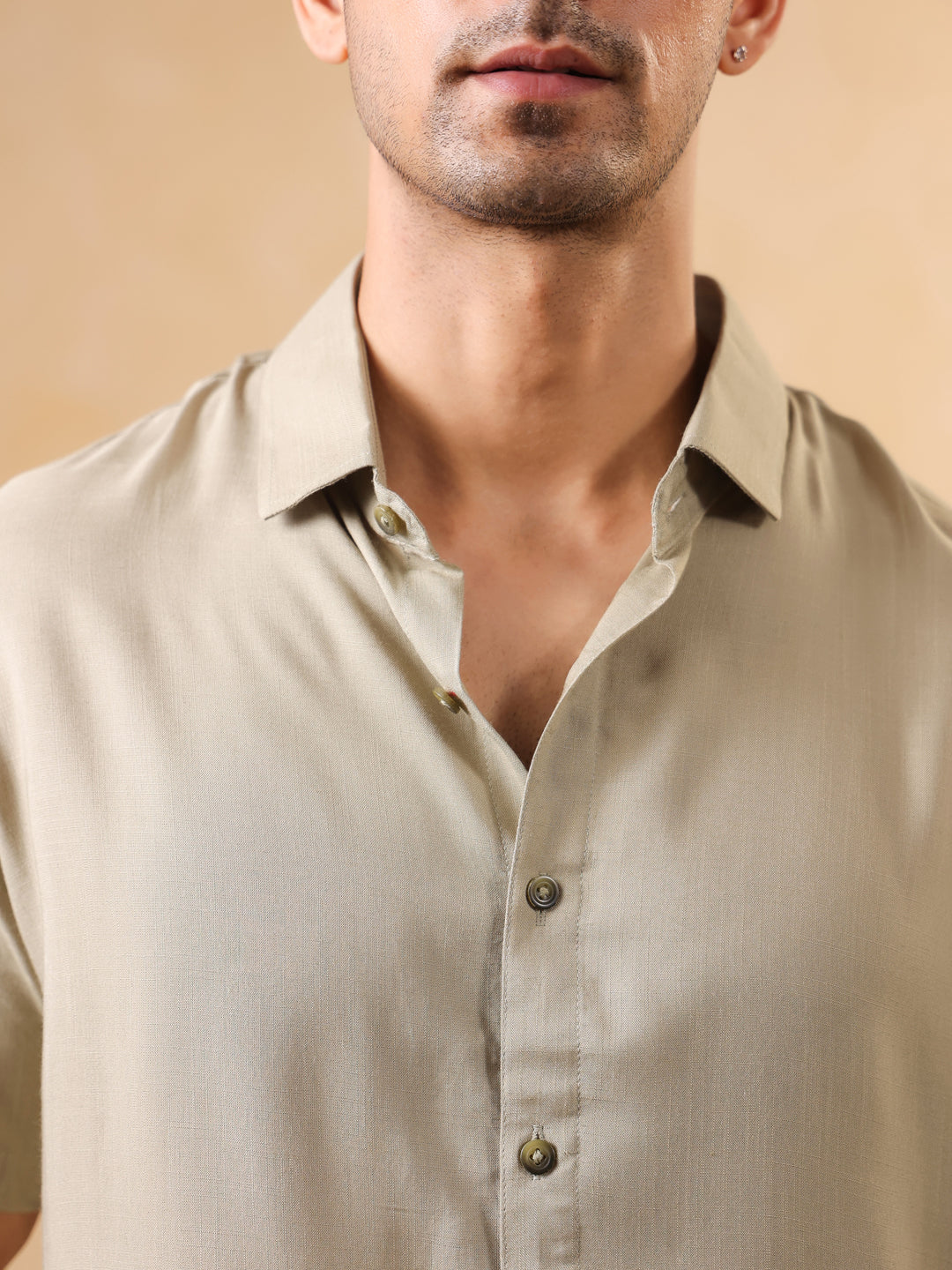 Green Solid Cuban Collar Casual Shirt For Men