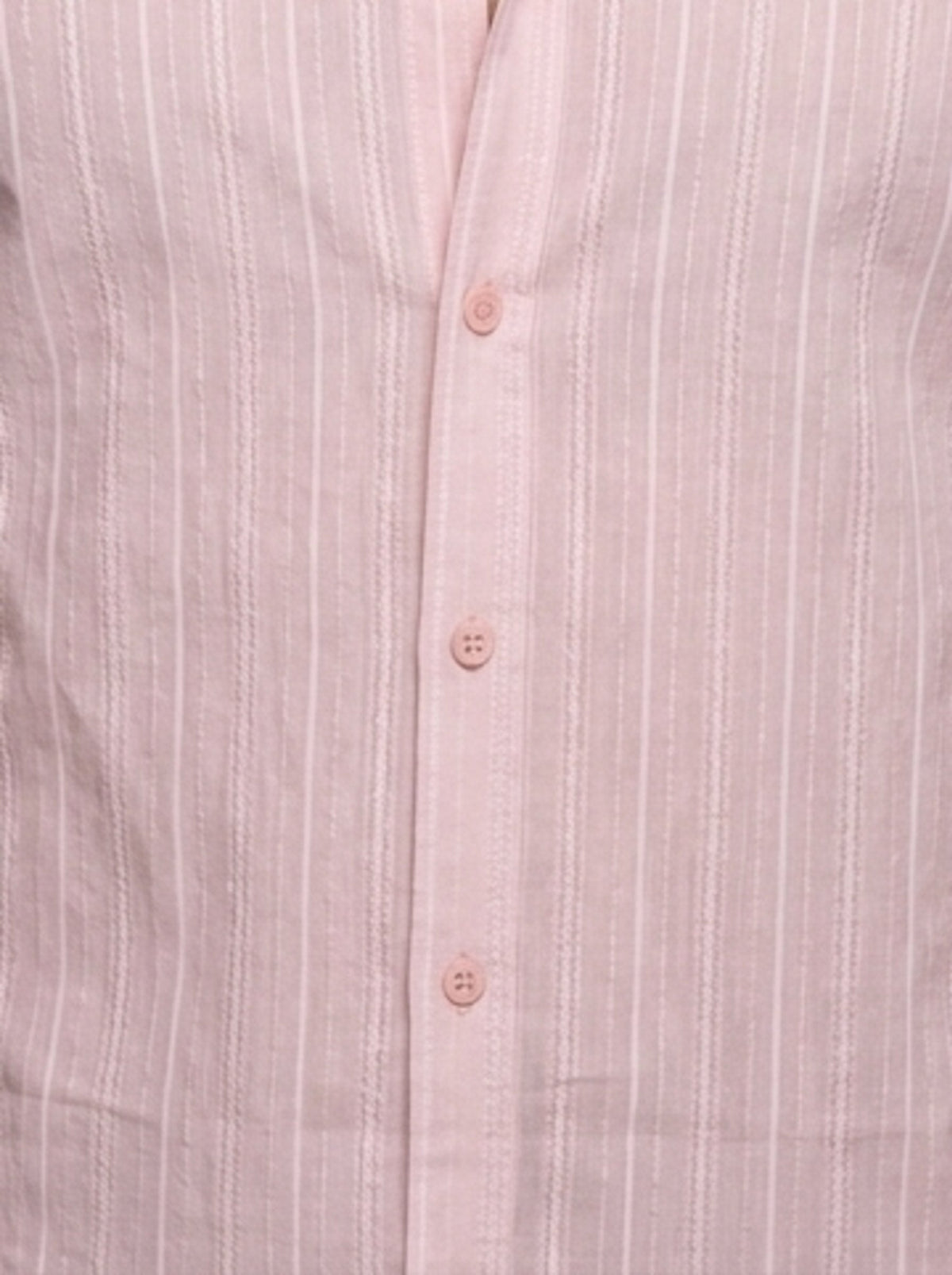 Peach Band Collar Textured Striped Casual Cotton Shirt For Men