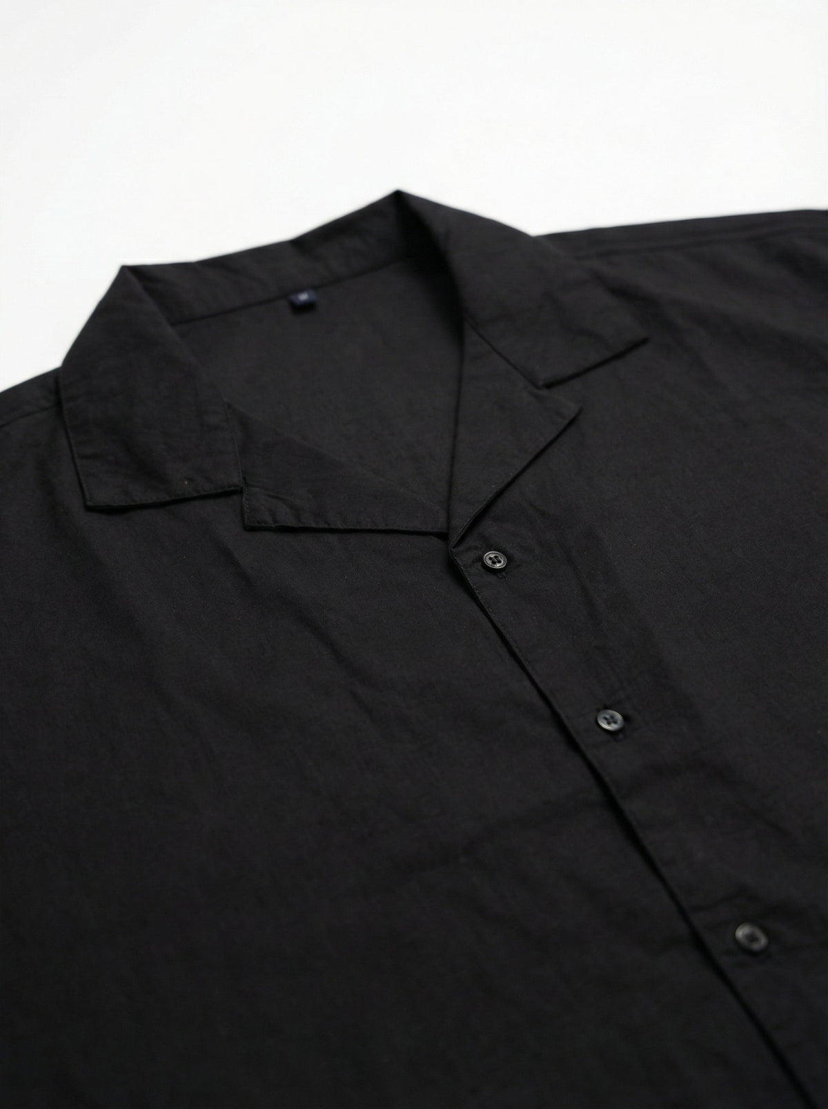 Black Cuban Collar Embroidered Print Cotton Shirt For Men