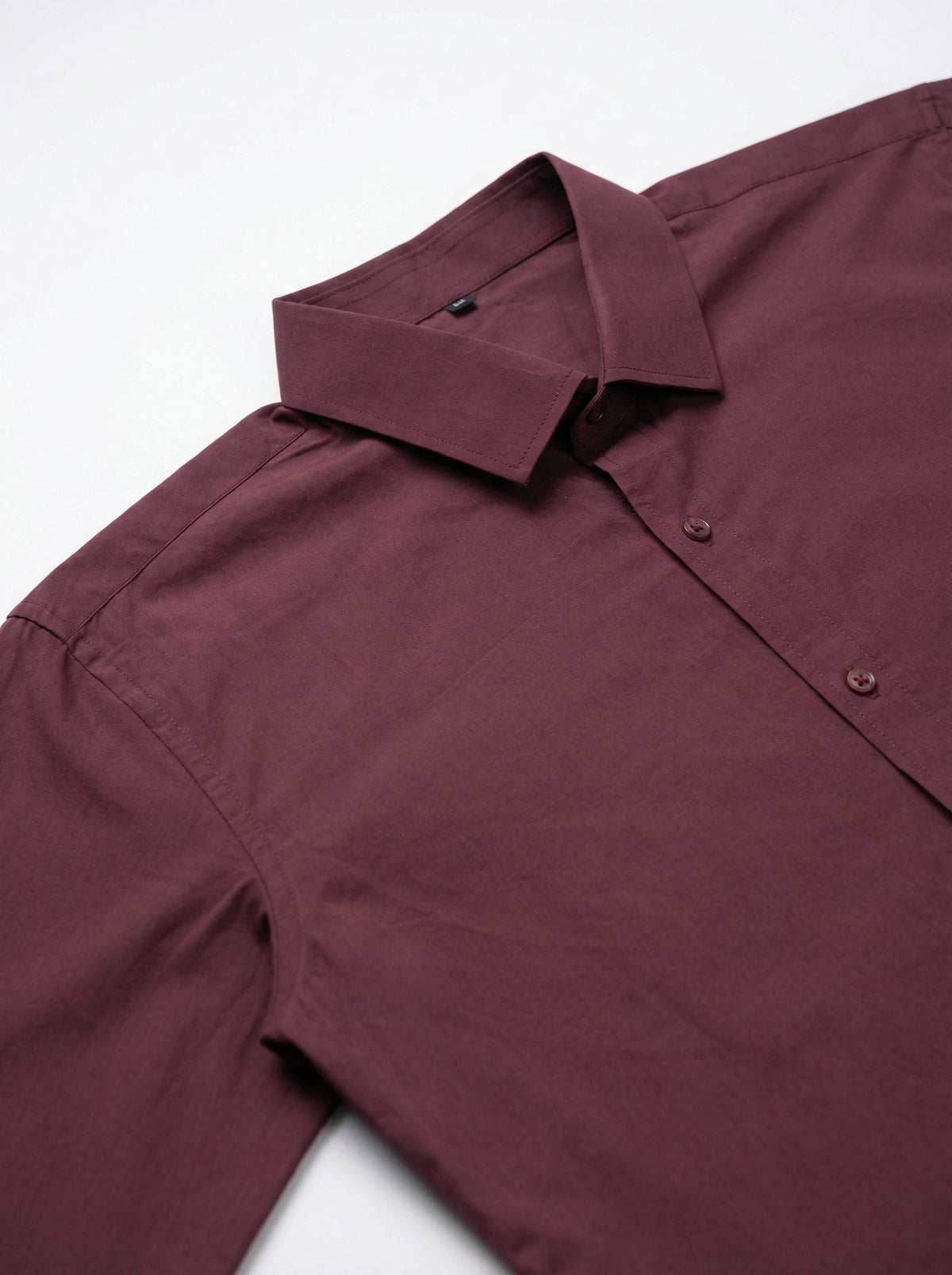 Maroon Solid Cotton Band Collar Cotton Shirt For Men
