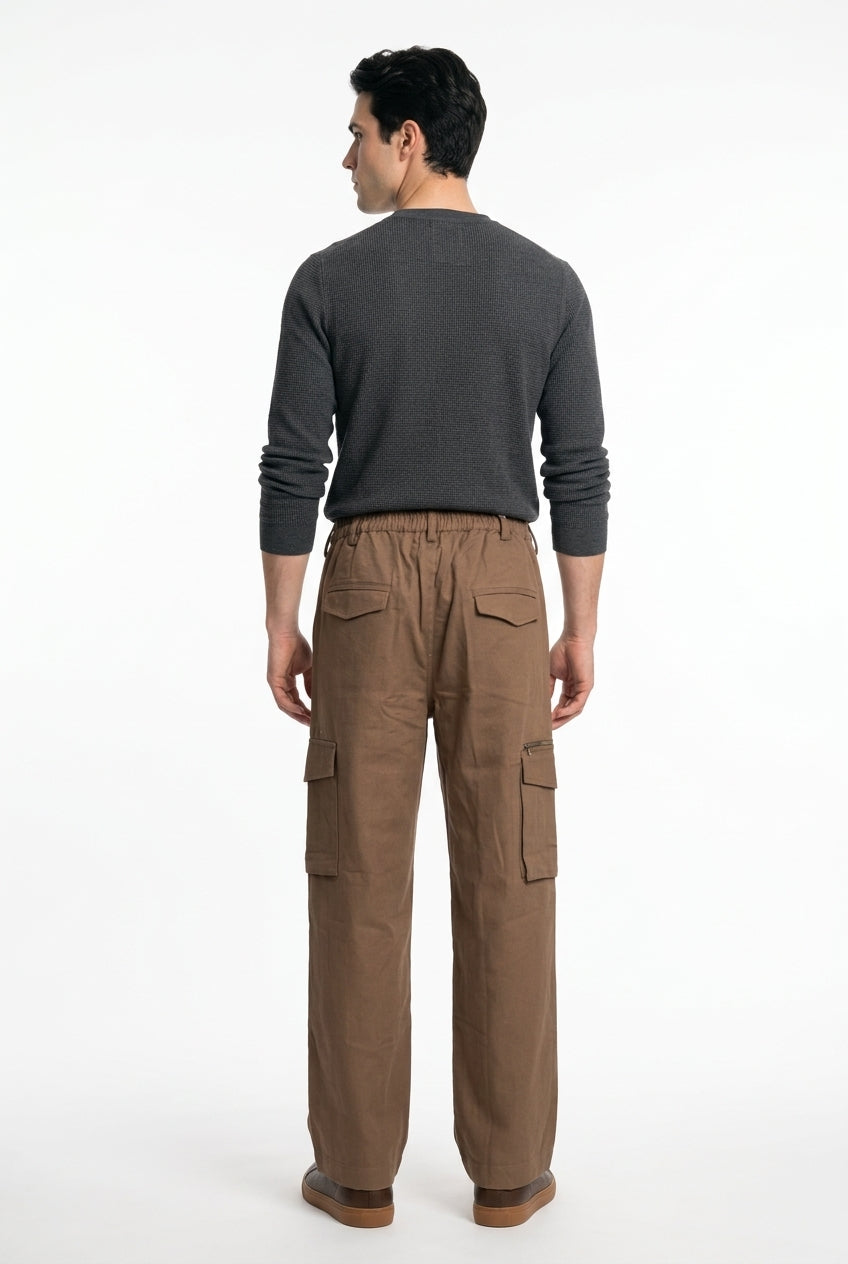 Tobacco Brown Mid-Rise Straight Fit Cargo Pant For Men