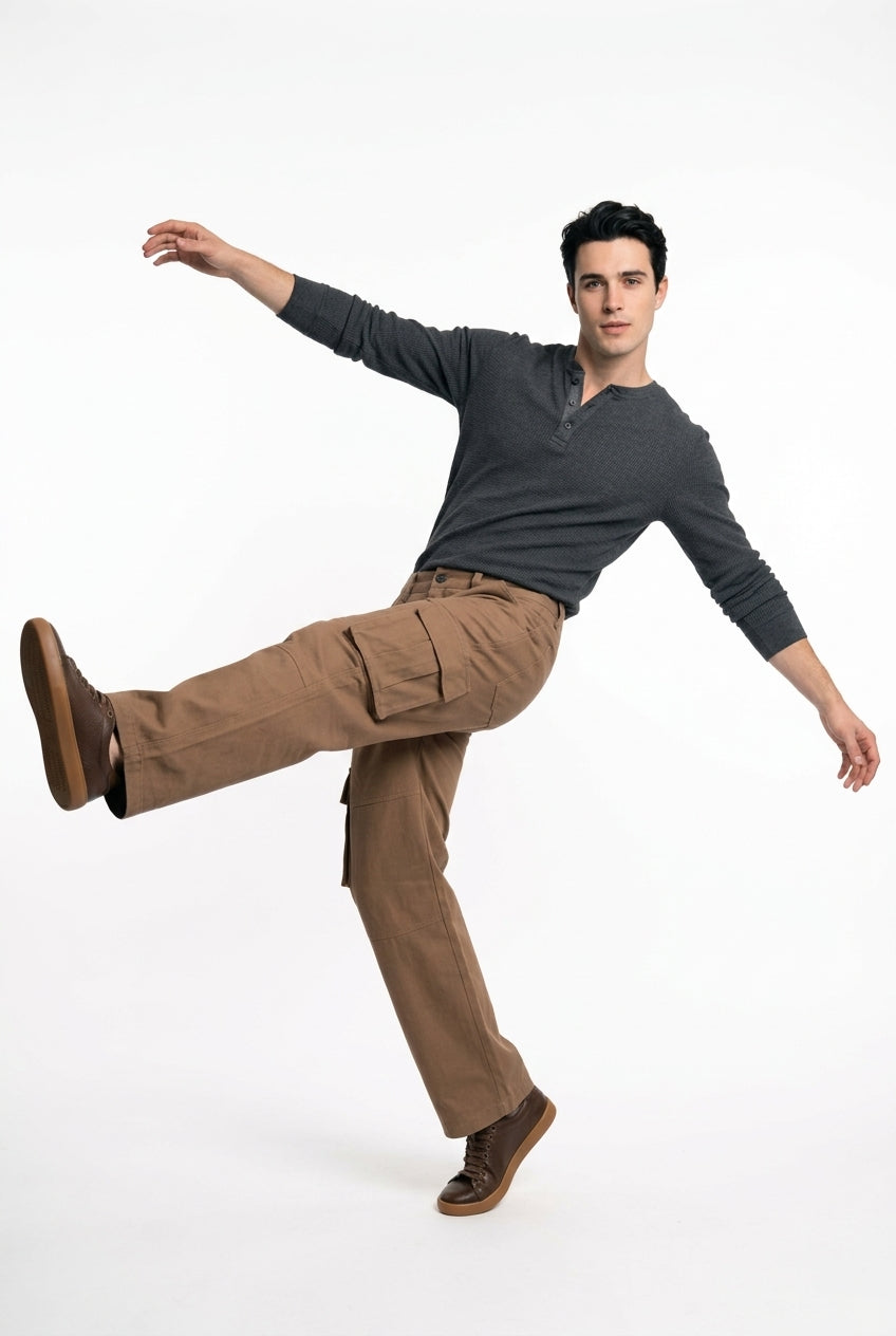 Tobacco Brown Mid-Rise Straight Fit Cargo Pant For Men
