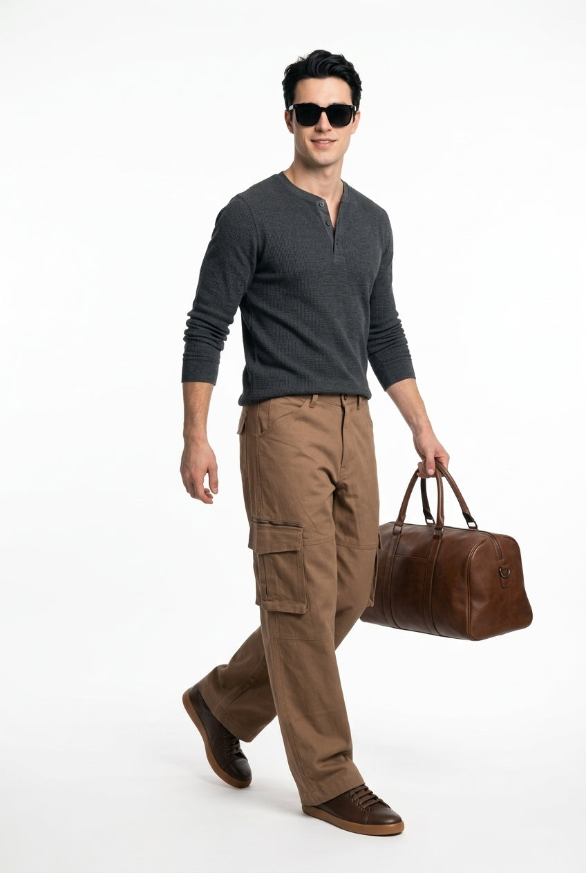 Tobacco Brown Mid-Rise Straight Fit Cargo Pant For Men