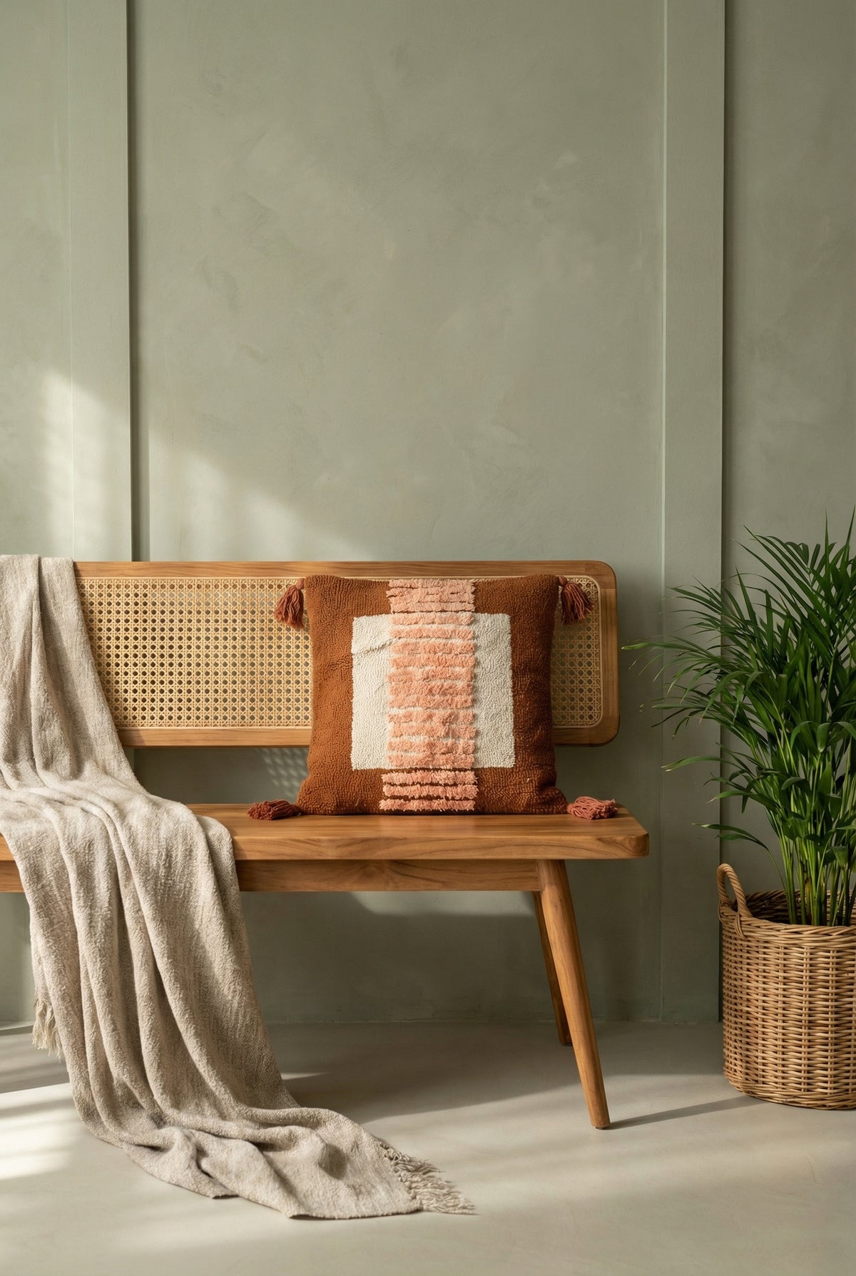 Brown Embroidered Textured Cotton Square Cushion Cover