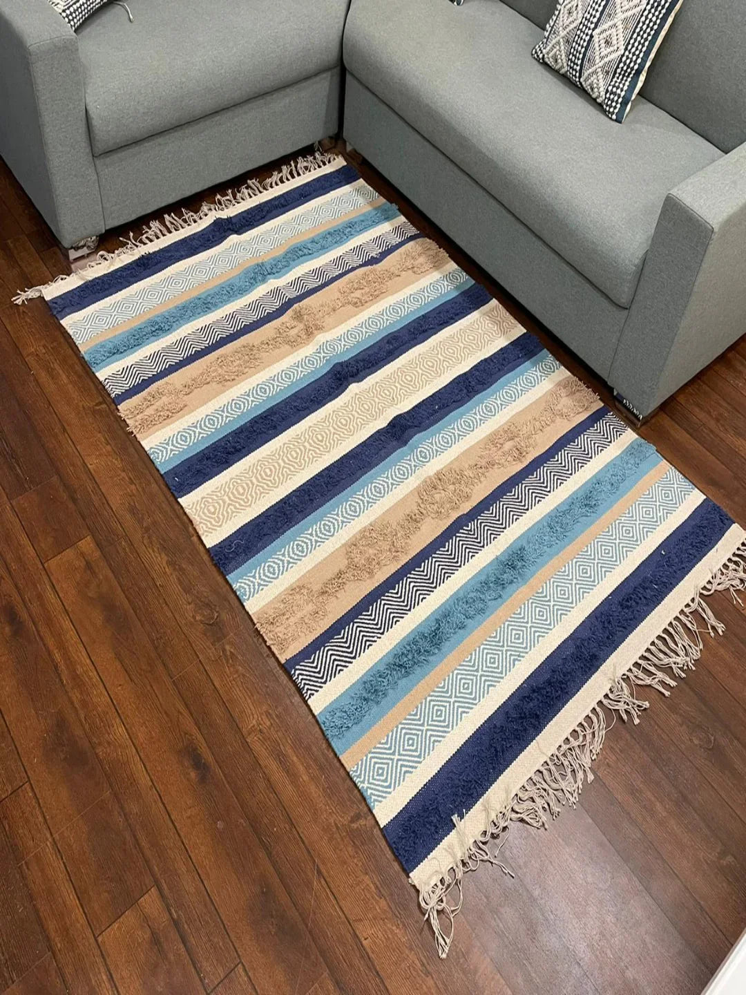 Hand-weaved 100% Cotton Multi-color Rug - SanskrutiHomes 