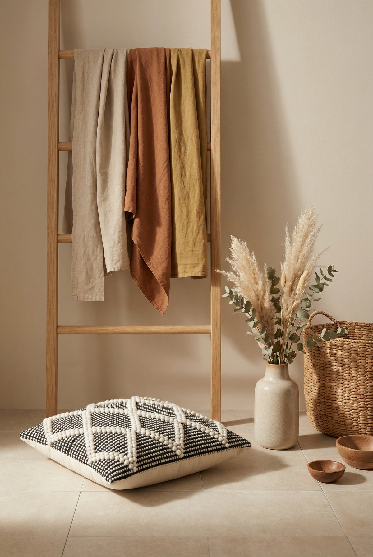 Black Geometric Cotton Square Embroidered Cushion Cover