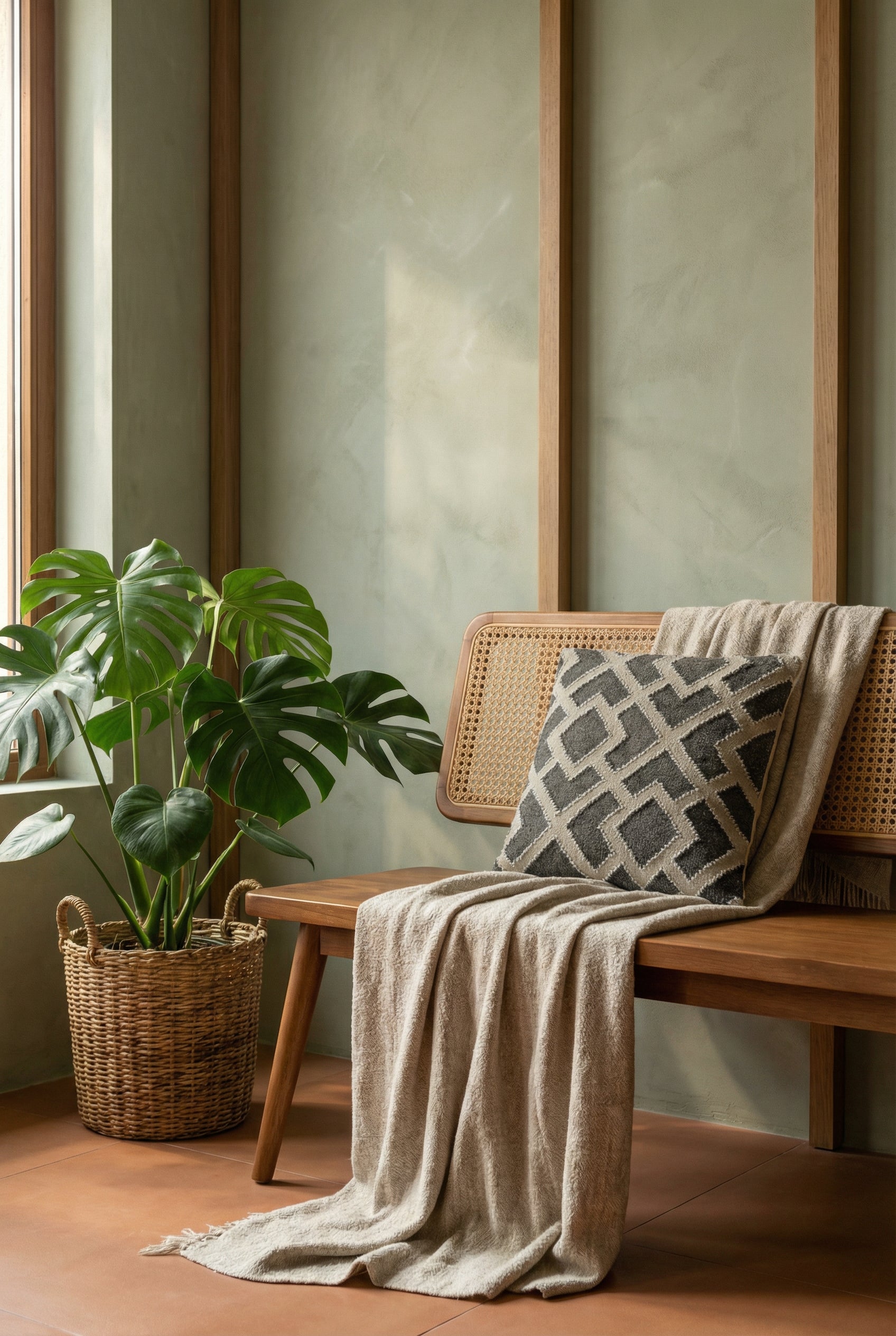 Grey Geometric Cotton Cushion Cover with Textured Weave