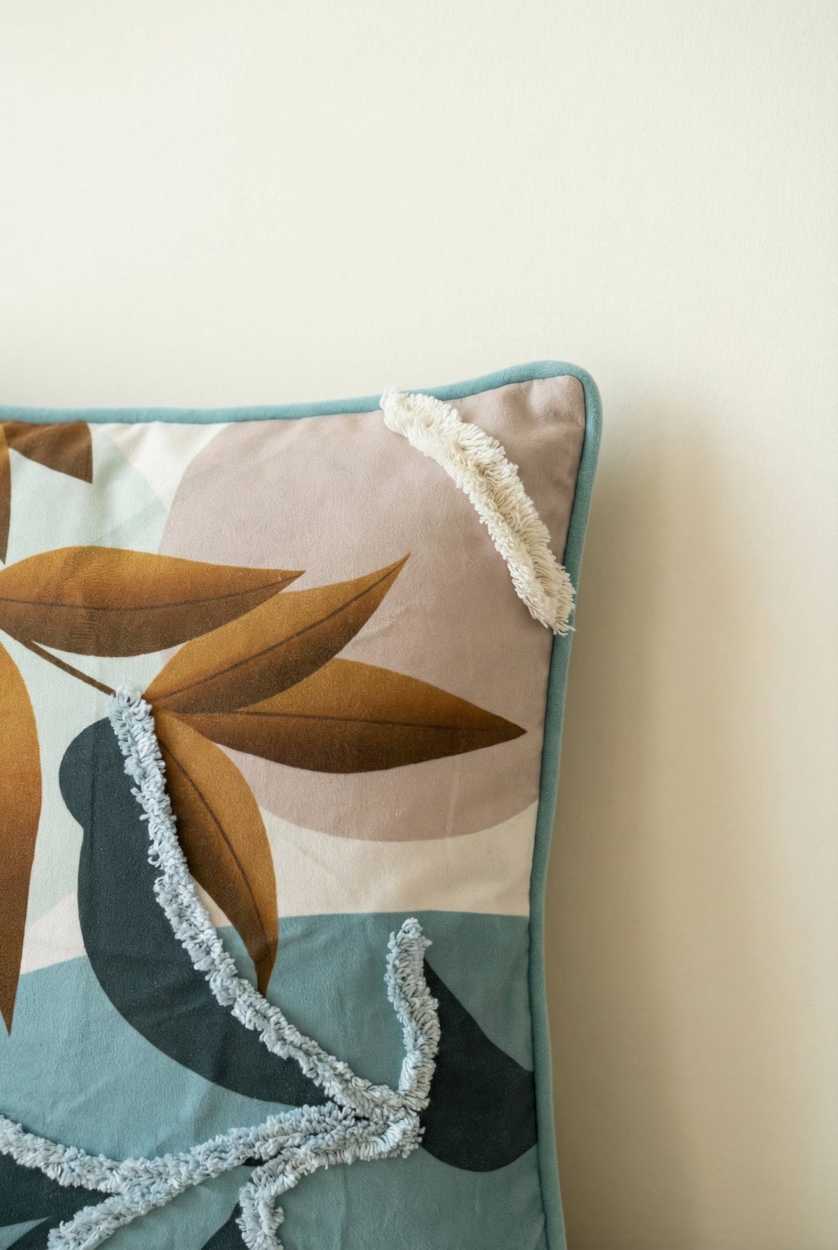 White Floral Embroidered Velvet Square Cushion Cover