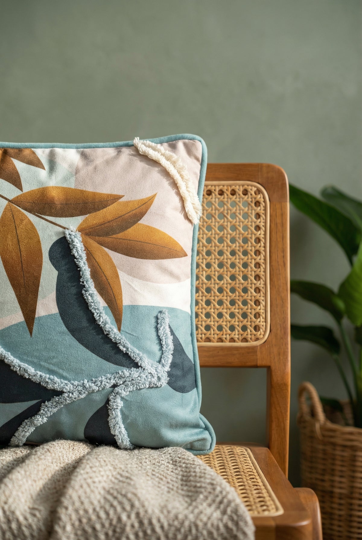 White Floral Embroidered Velvet Square Cushion Cover