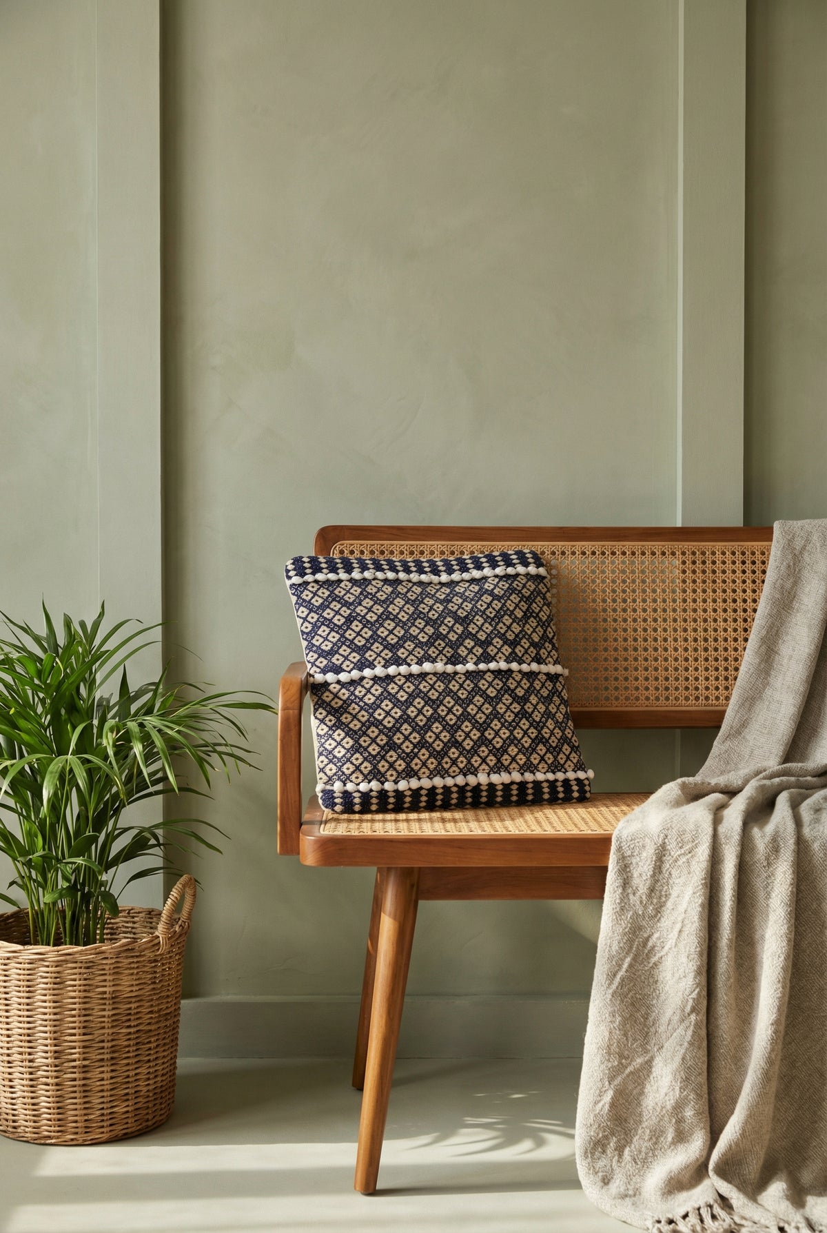 Blue Geometric Textured Cotton Square Home Decor Cushion Cover