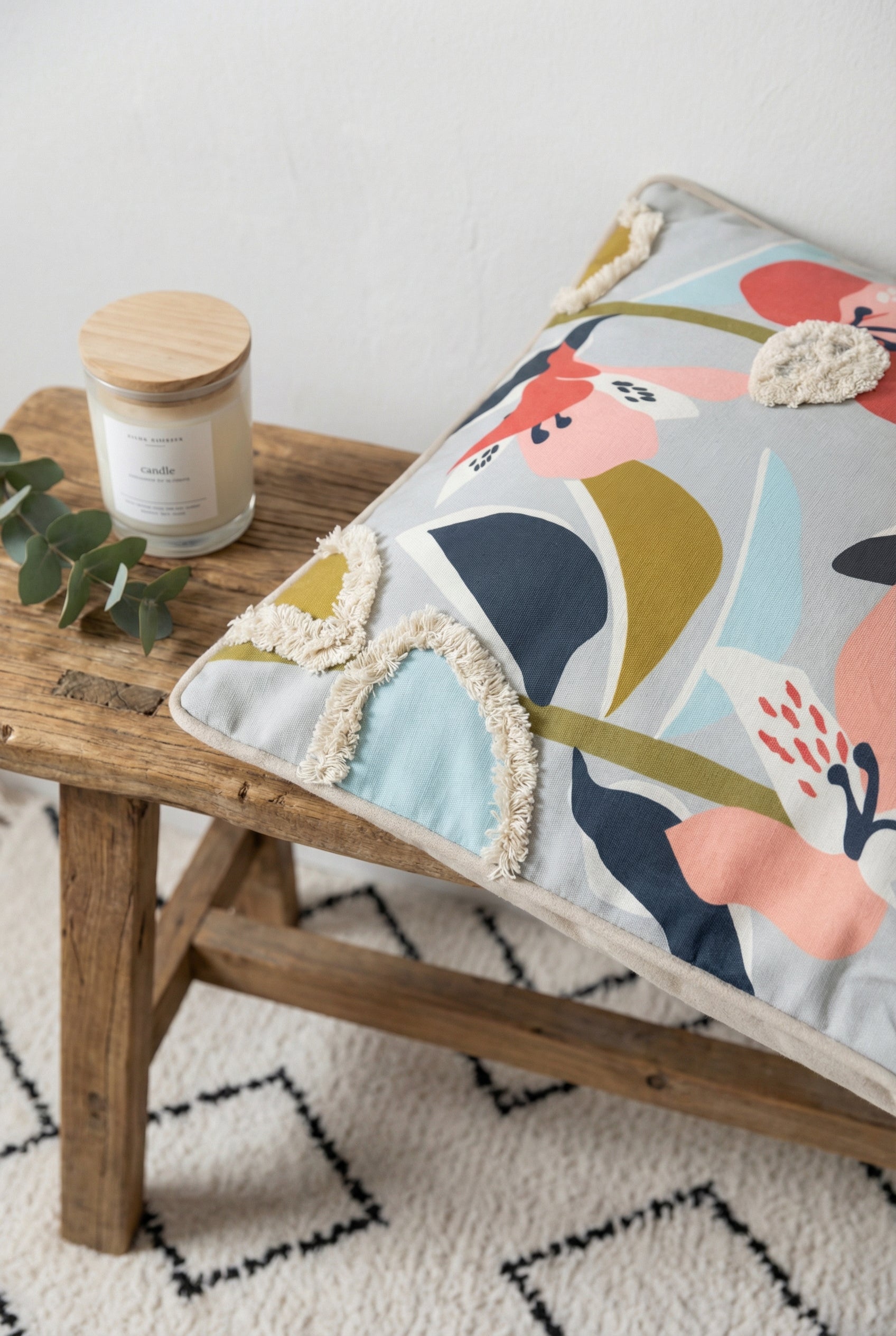 Grey Velvet Squared Cushion Cover With Floral Abstract Design