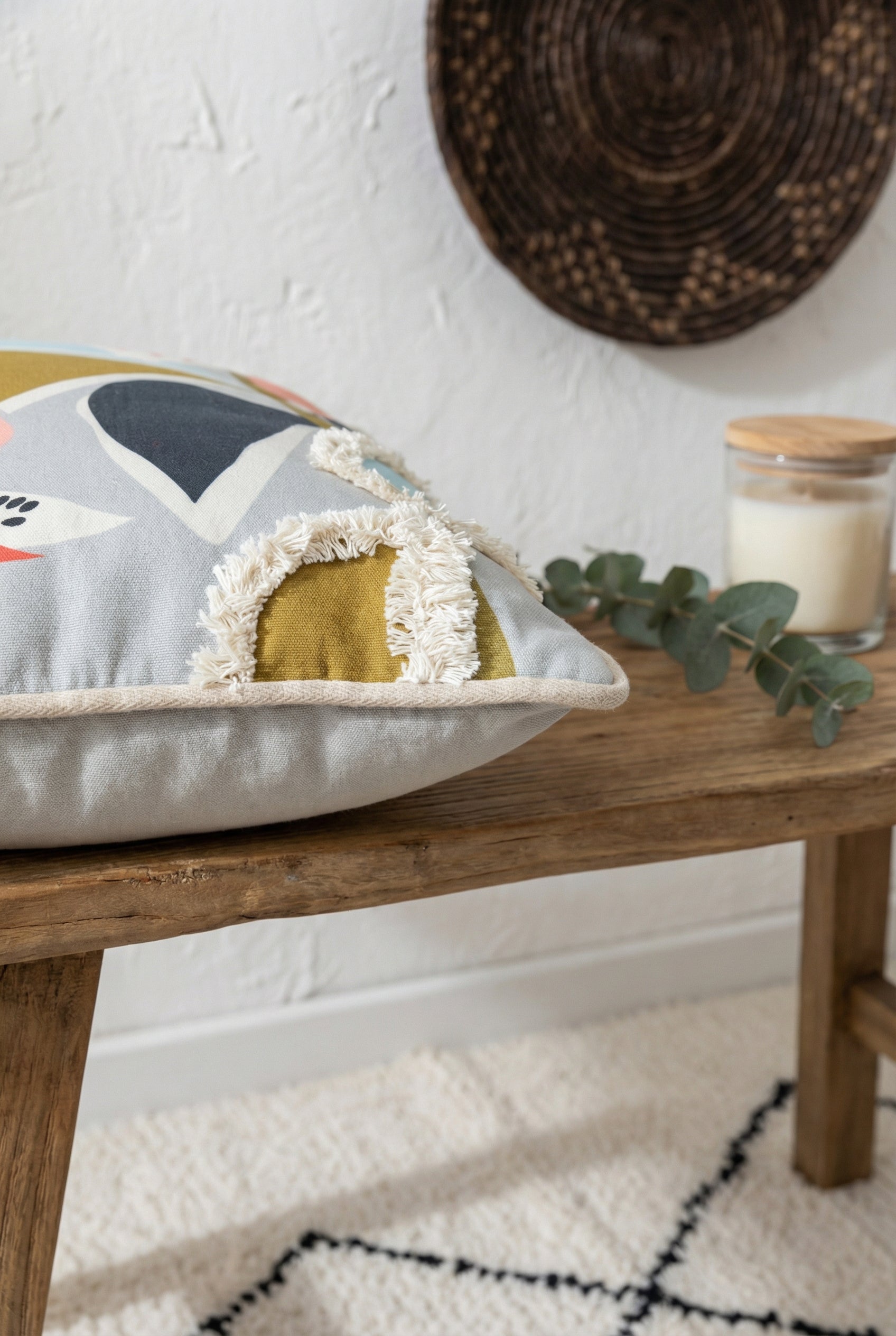 Grey Velvet Squared Cushion Cover With Floral Abstract Design