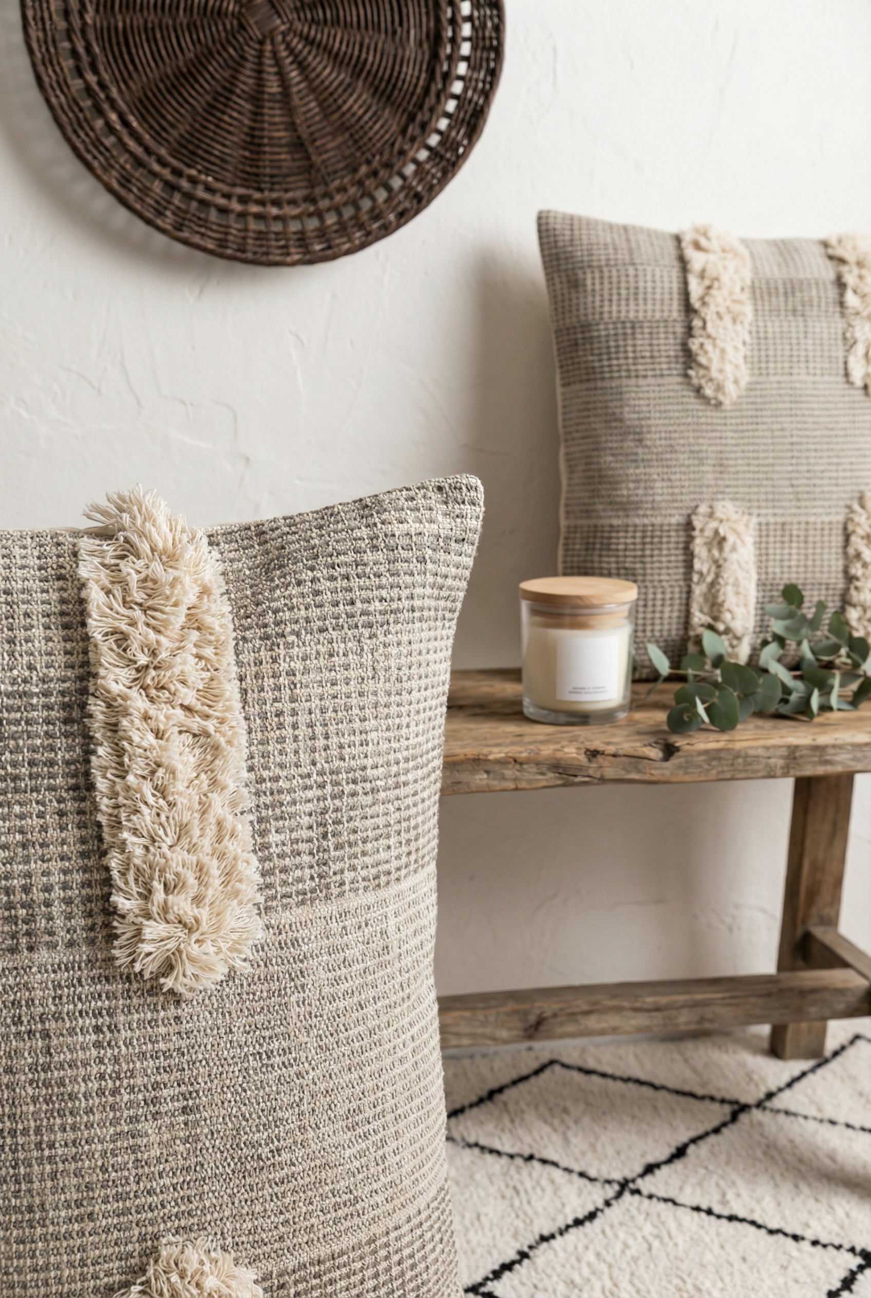 Cream Cotton Self Design Squared Cushion Covers