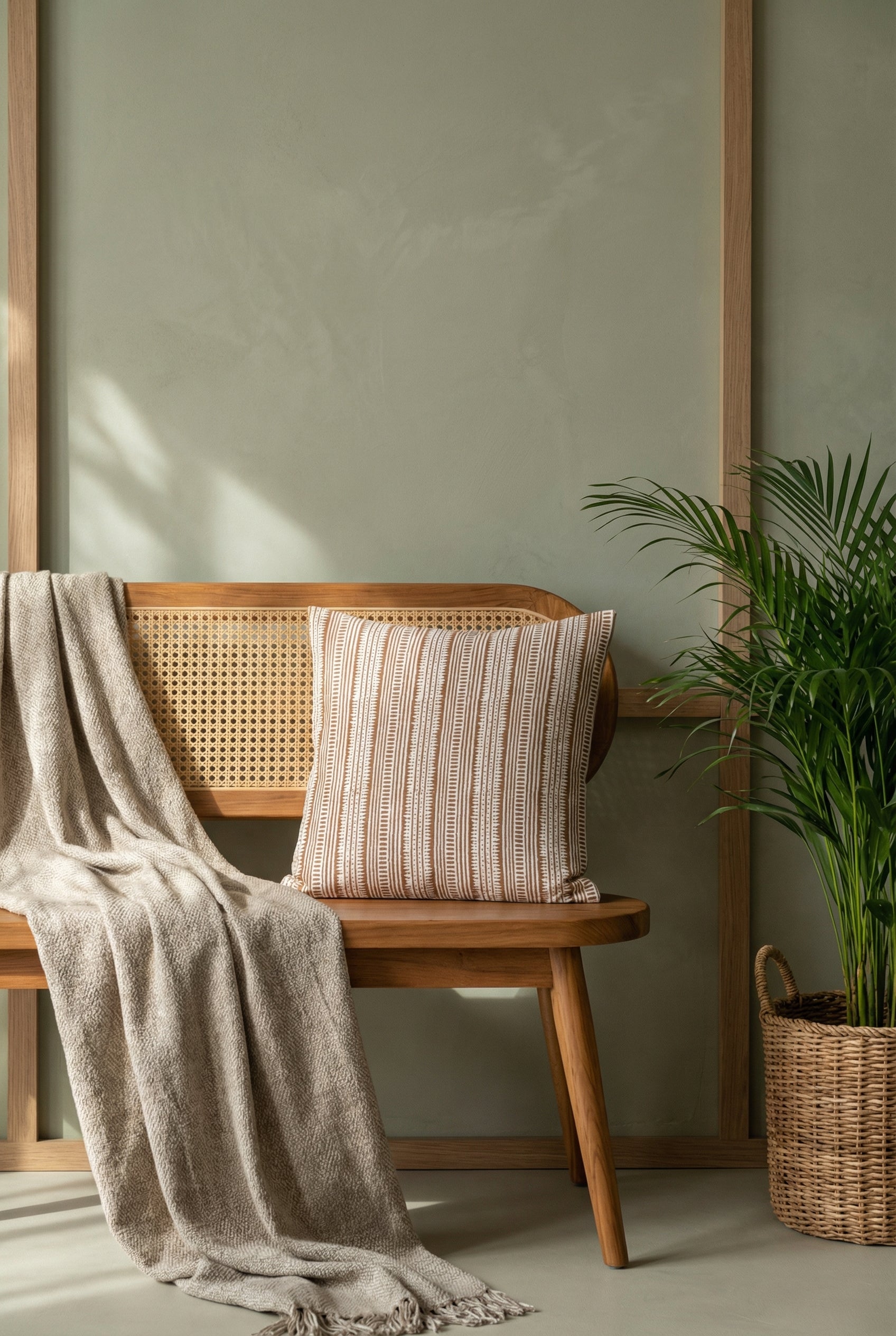 White & Brown Squared Striped Cotton Cushion Cover