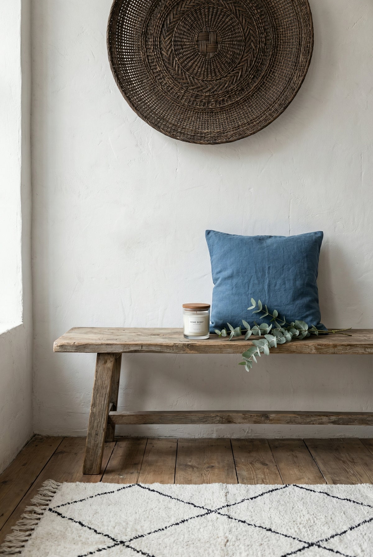 Blue Geometric Embroidered Cotton Square Cushion Cover