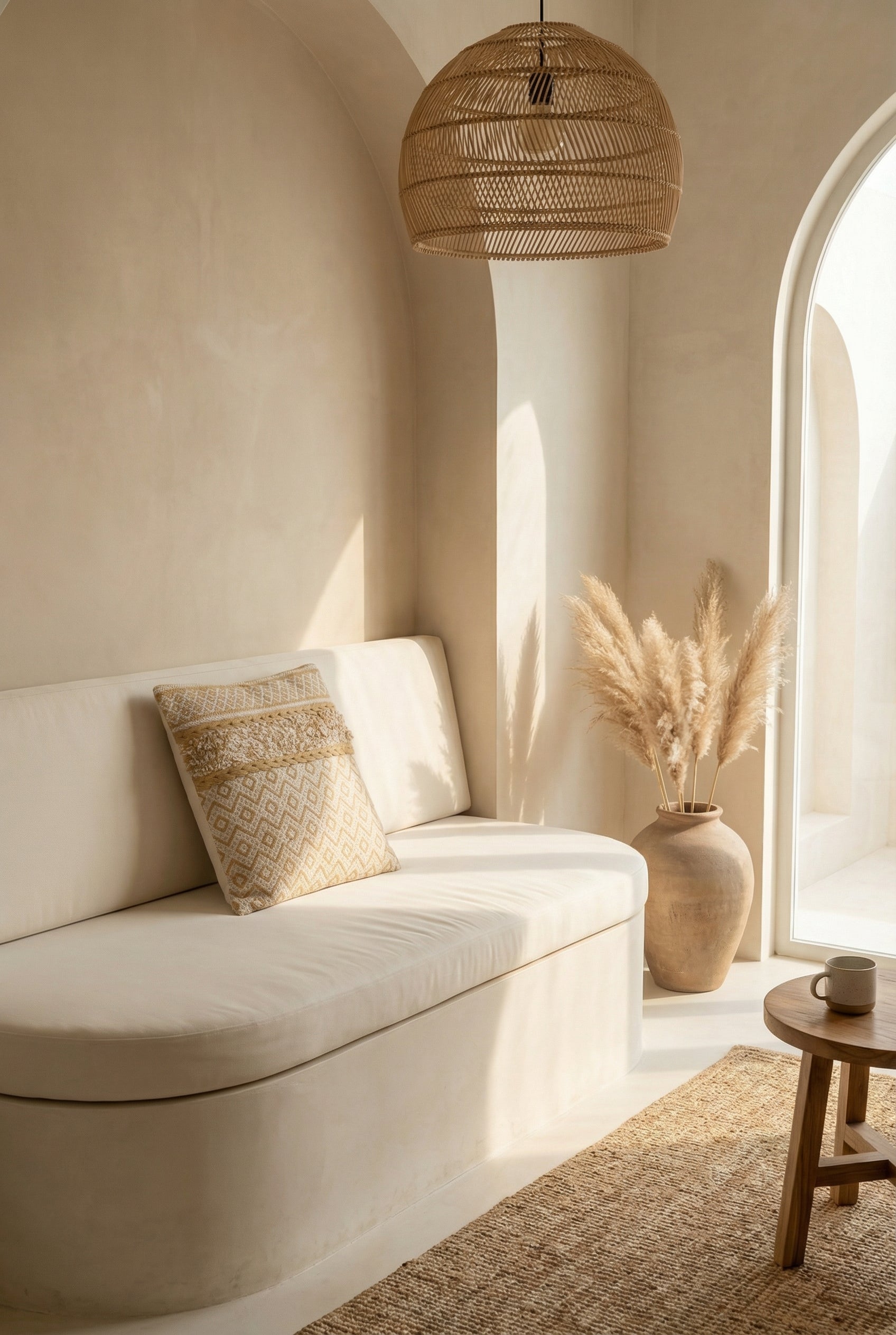 Beige Embroidered Textured  Squared Cotton Cushion Cover