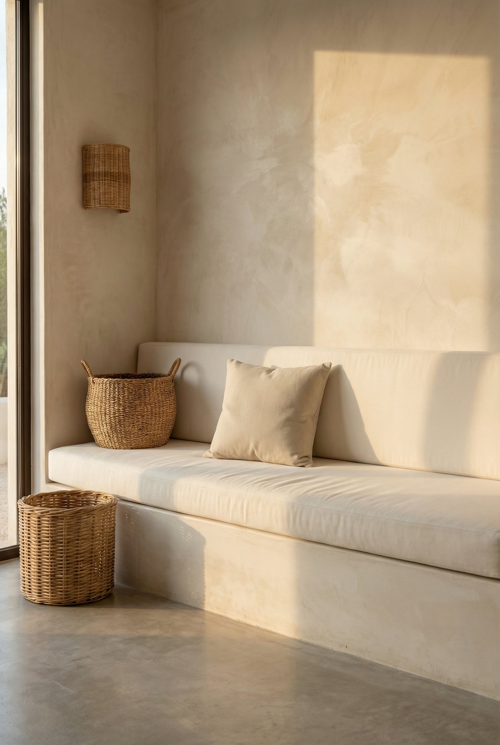 Beige Embroidered Textured  Squared Cotton Cushion Cover