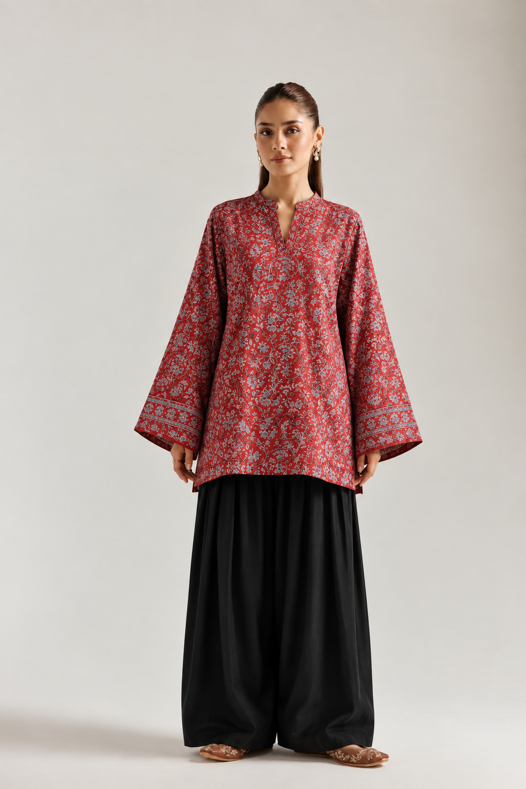 Scarlet Floral Vine Farsi Salwar Co-ord Set for Women - front