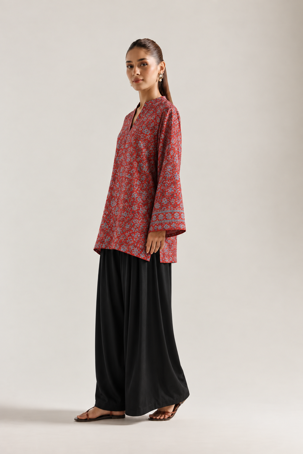 Scarlet Floral Vine Farsi Salwar Co-ord Set for Women - side