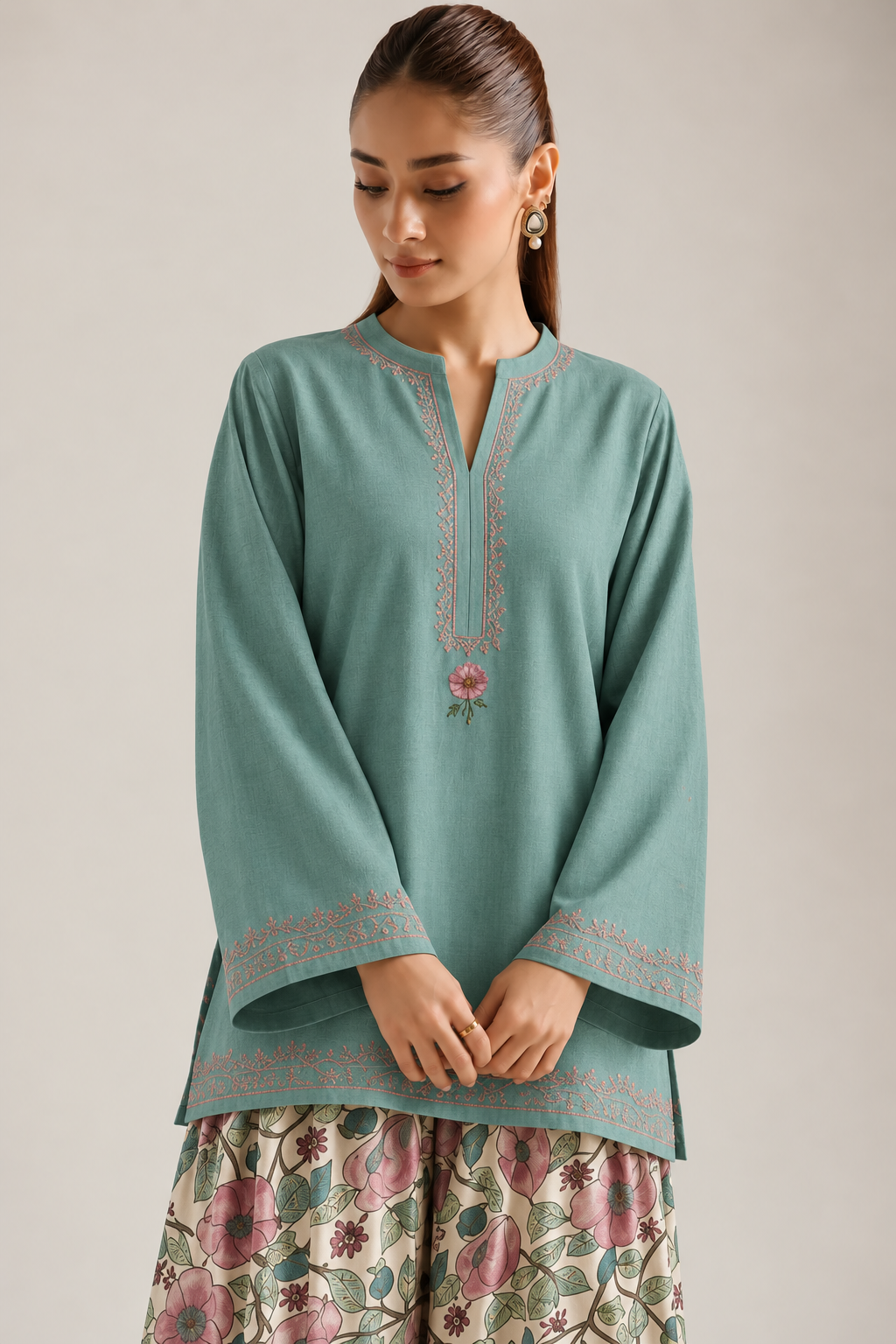 Seafoam Rose Garden Farsi Salwar Co-ord Set for Women - detail