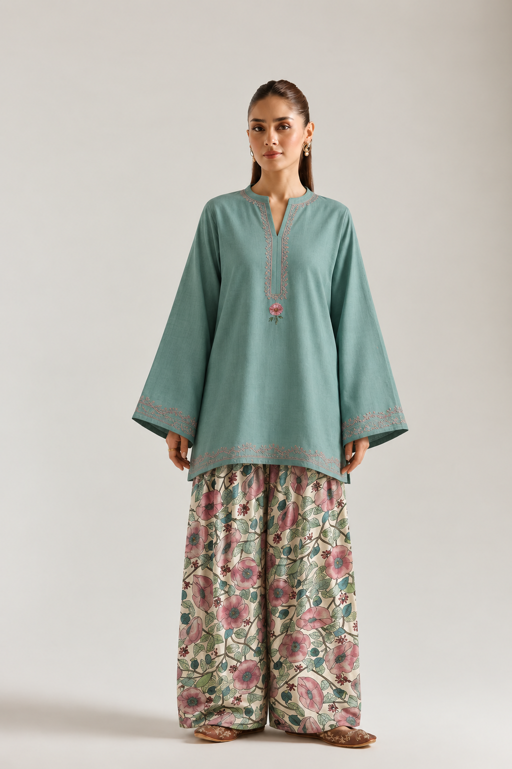 Seafoam Rose Garden Farsi Salwar Co-ord Set for Women - front